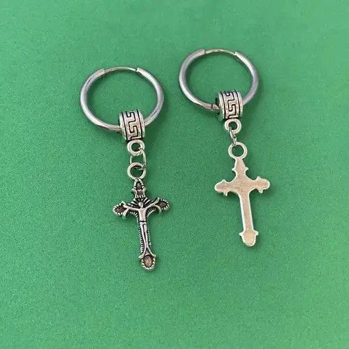 Designer 925 Silver Plated Cross Dangle Drop Earrings for Men Women Size ONE SIZE - 4 Thumbnail