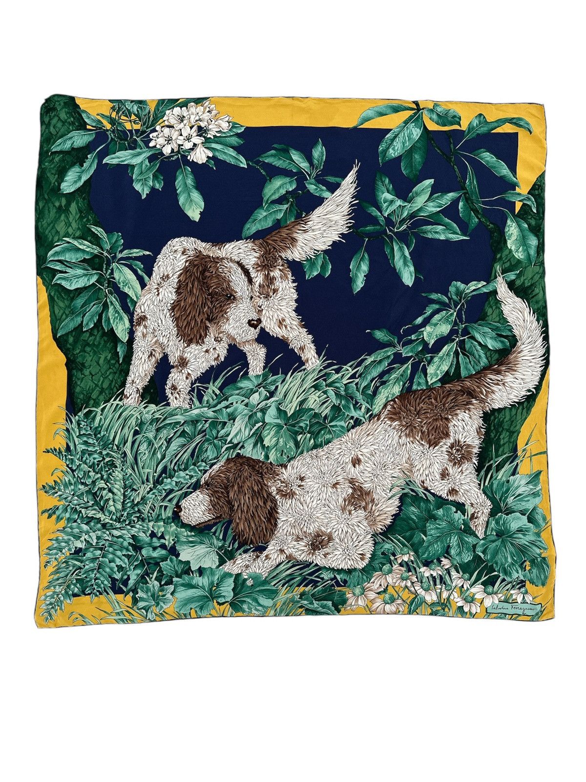 Vintage Salvatore Ferragamo Silk Scarf Printed Dog