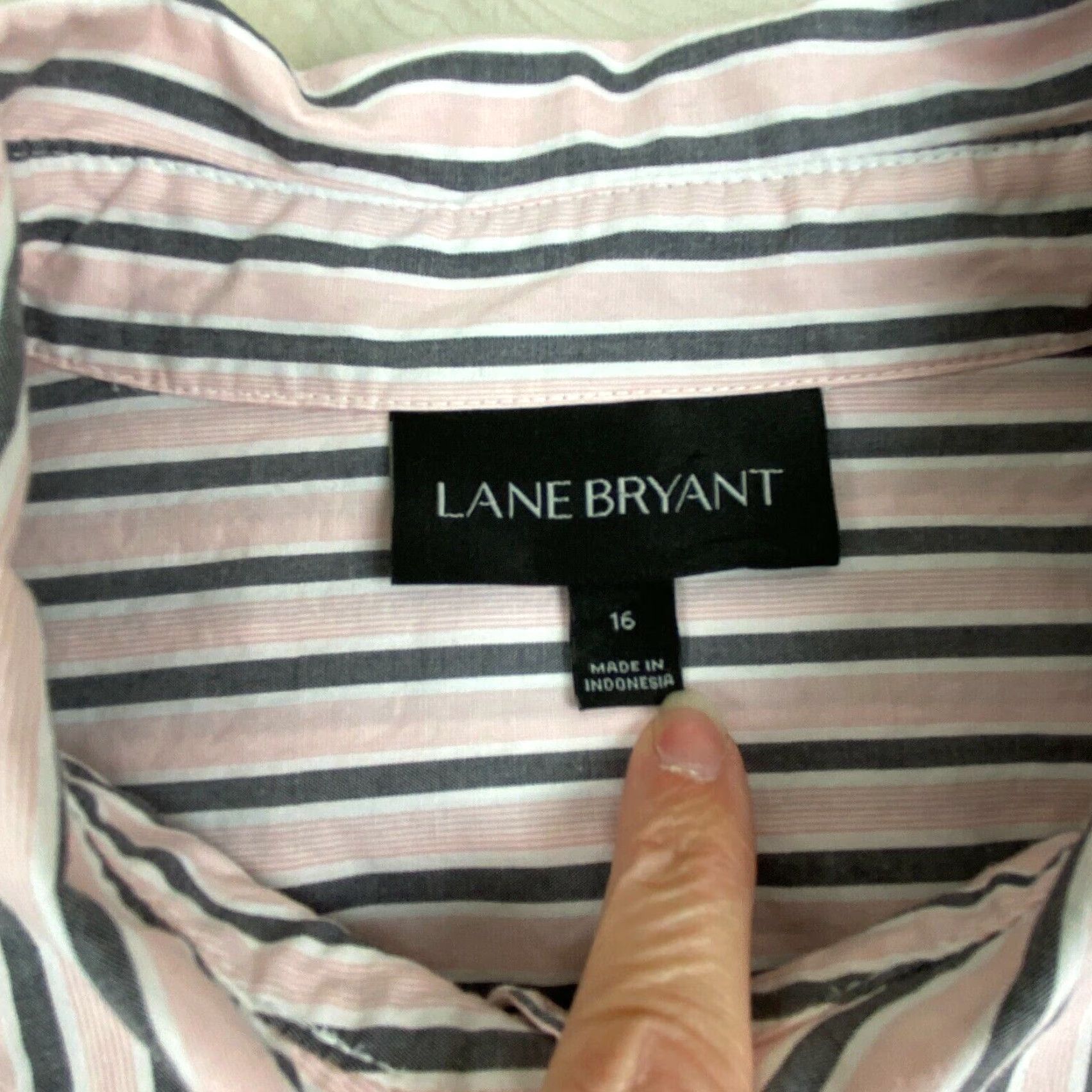 Vintage Lane Bryant Womens Shirt 16 Extra Large Pink Gray Striped Fitted Career Size XXL / US 16-18 / IT 52-54 - 3 Thumbnail