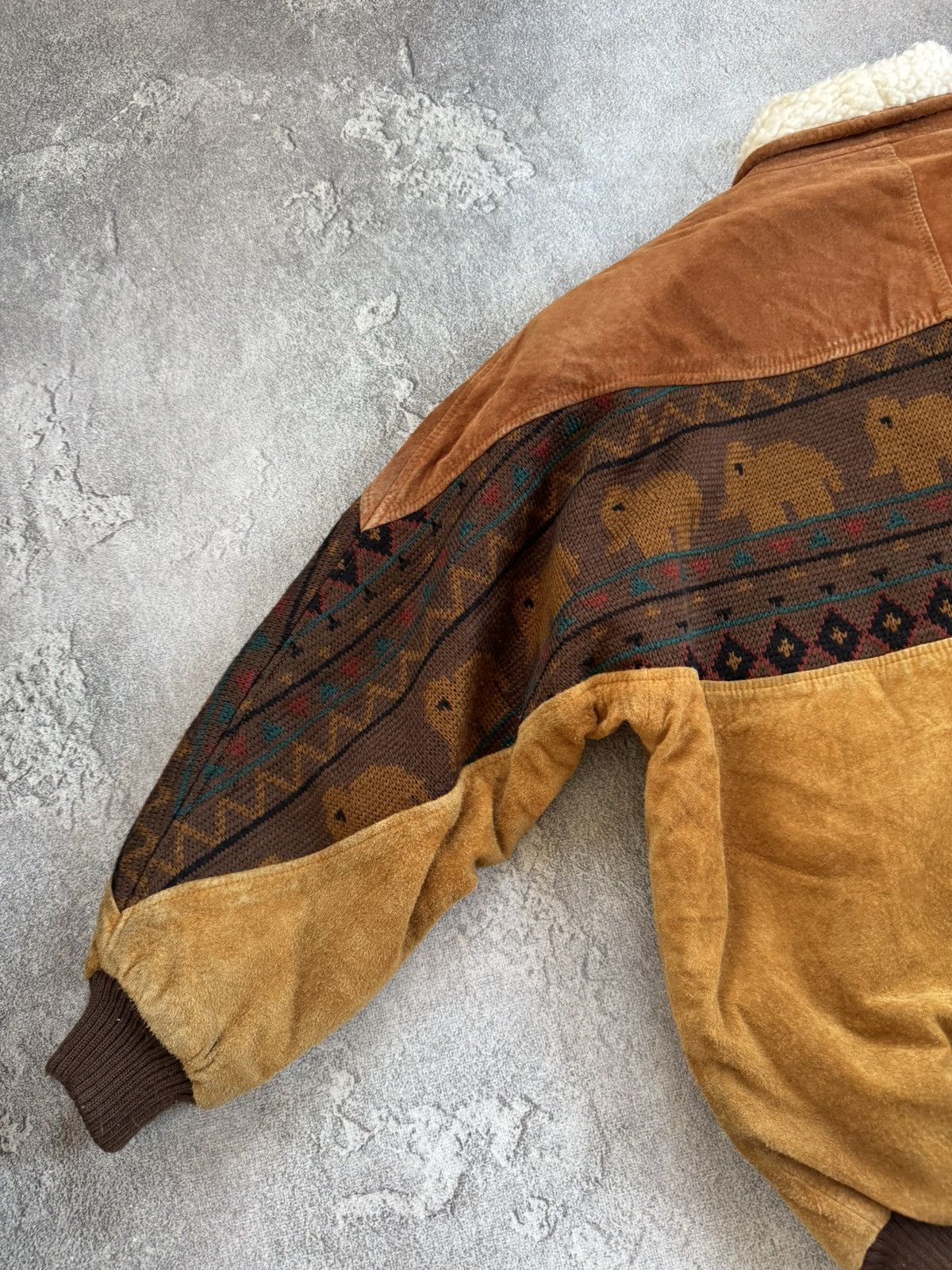 Cowboy Equipment Western Aztec suede leather retro lined bomber jacket 90s Size US S / EU 44-46 / 1 - 15 Thumbnail