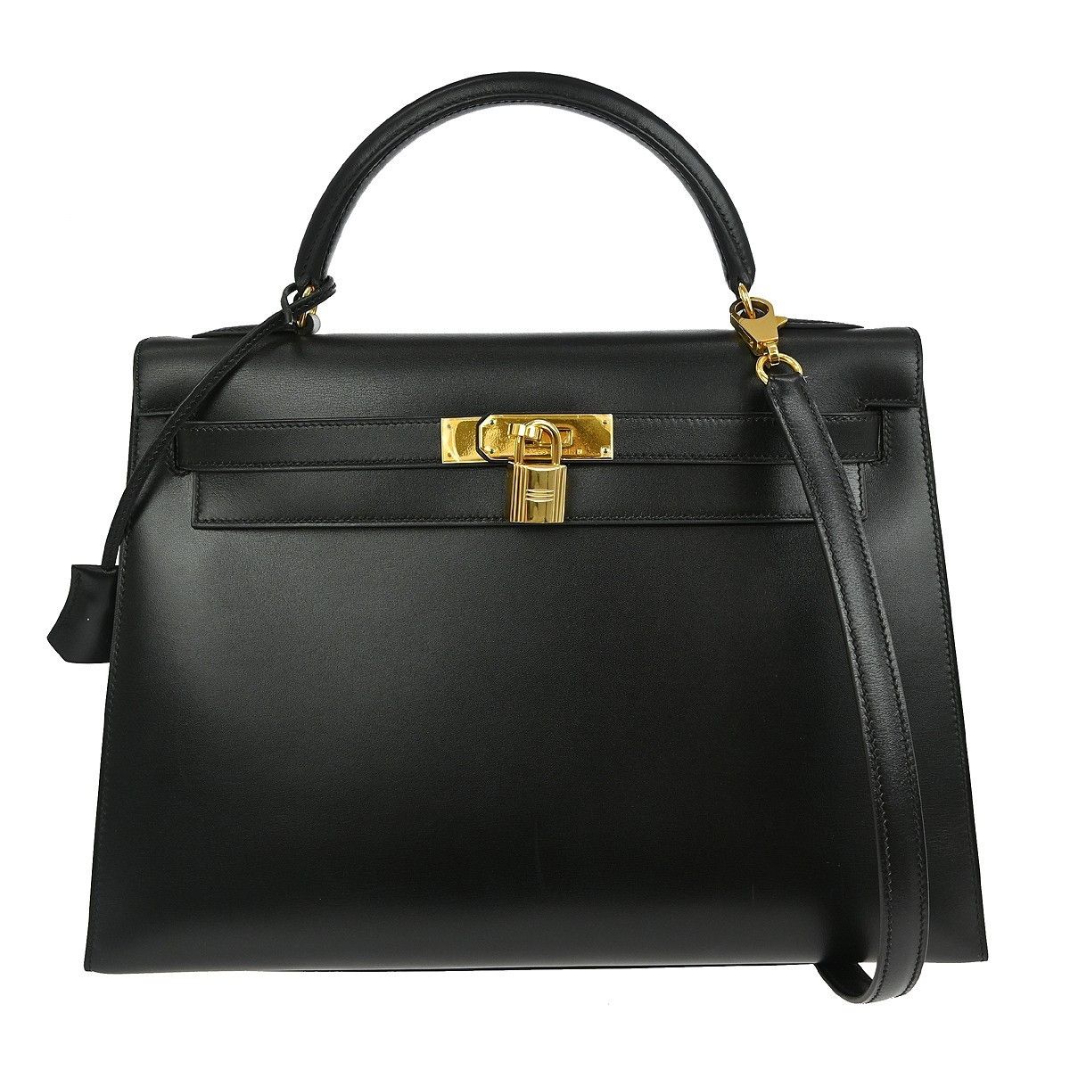 Hermes Hermes Kelly Handbag Black Box Calf with Brushed Palladium Hardware Size ONE SIZE - 1 Thumbnail
