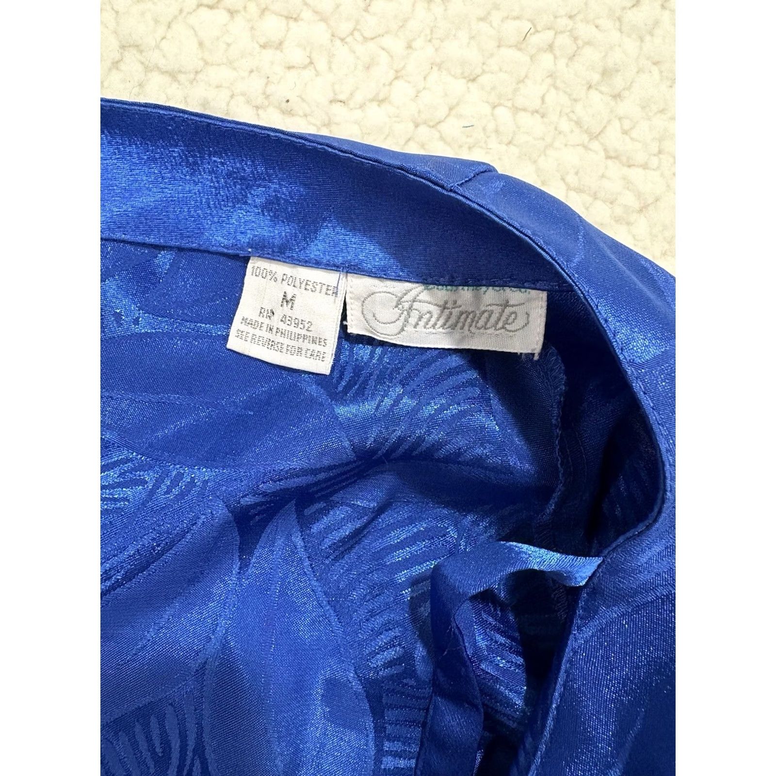Vintage VINTAGE Royal Blue Satin Floral Lingerie Teddy Bodysuit M Intimate Snaps 1980s Blue Polyester Womens Size M / US 6-8 / IT 42-44 - 7 Thumbnail