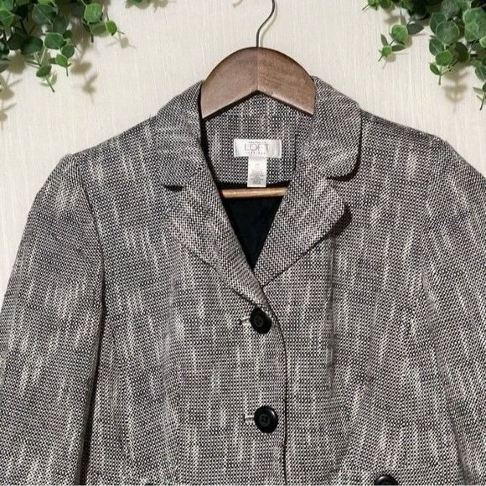 Loft Loft · 6P · Black White Tweed Jacket · Lined Career Blazer Size M / US 6-8 / IT 42-44 - 3 Thumbnail