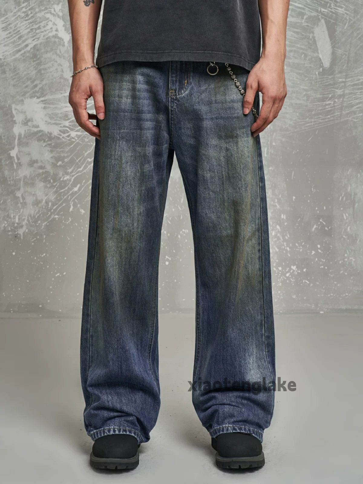 Jean × Vintage washed faded loose baggy skate hiphop stain jeans Size US 34 / EU 50 - 1 Thumbnail