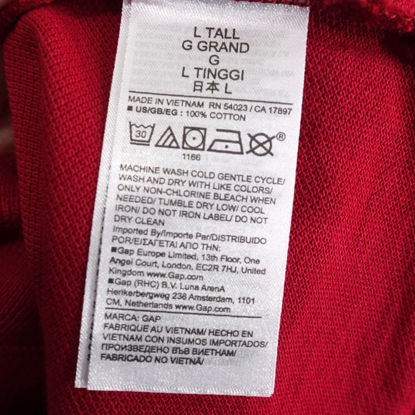 Gap Gap Polo Shirt LT Red Long Sleeve Pique Knit Cotton Tall Solid Casual Mens Size US L / EU 52-54 / 3 - 7 Thumbnail