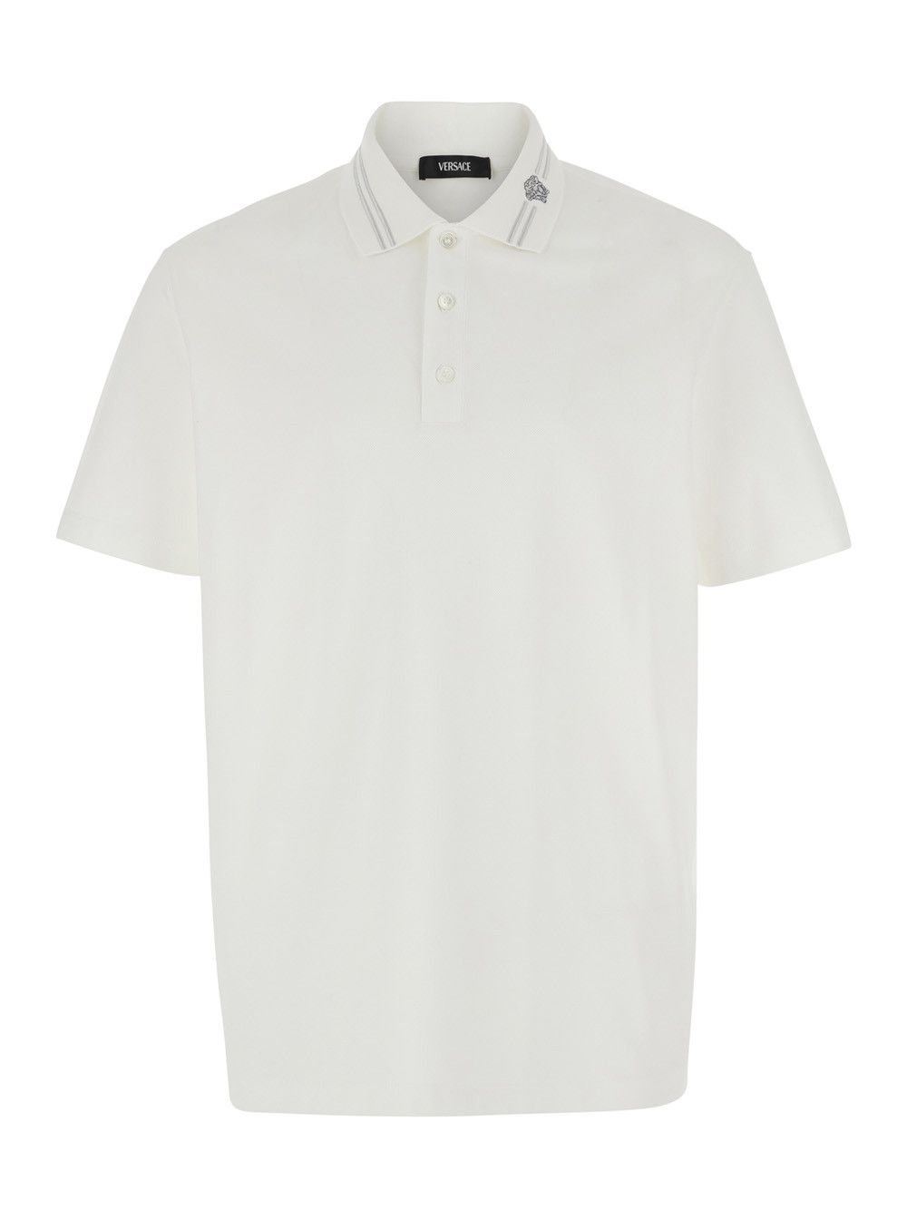 Versace White Polo Shirt with Medusa Detail on the Collar in Cotton Man Size US M / EU 48-50 / 2 - 1 Thumbnail