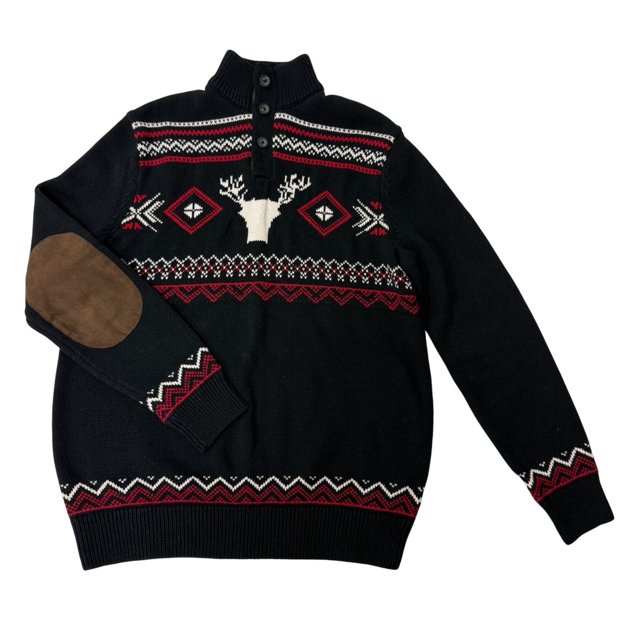 Chaps Black 1/4 Btn Pullover MOCK Neck NORDIC Deer Hunting Sweater Size US S / EU 44-46 / 1 - 10 Thumbnail