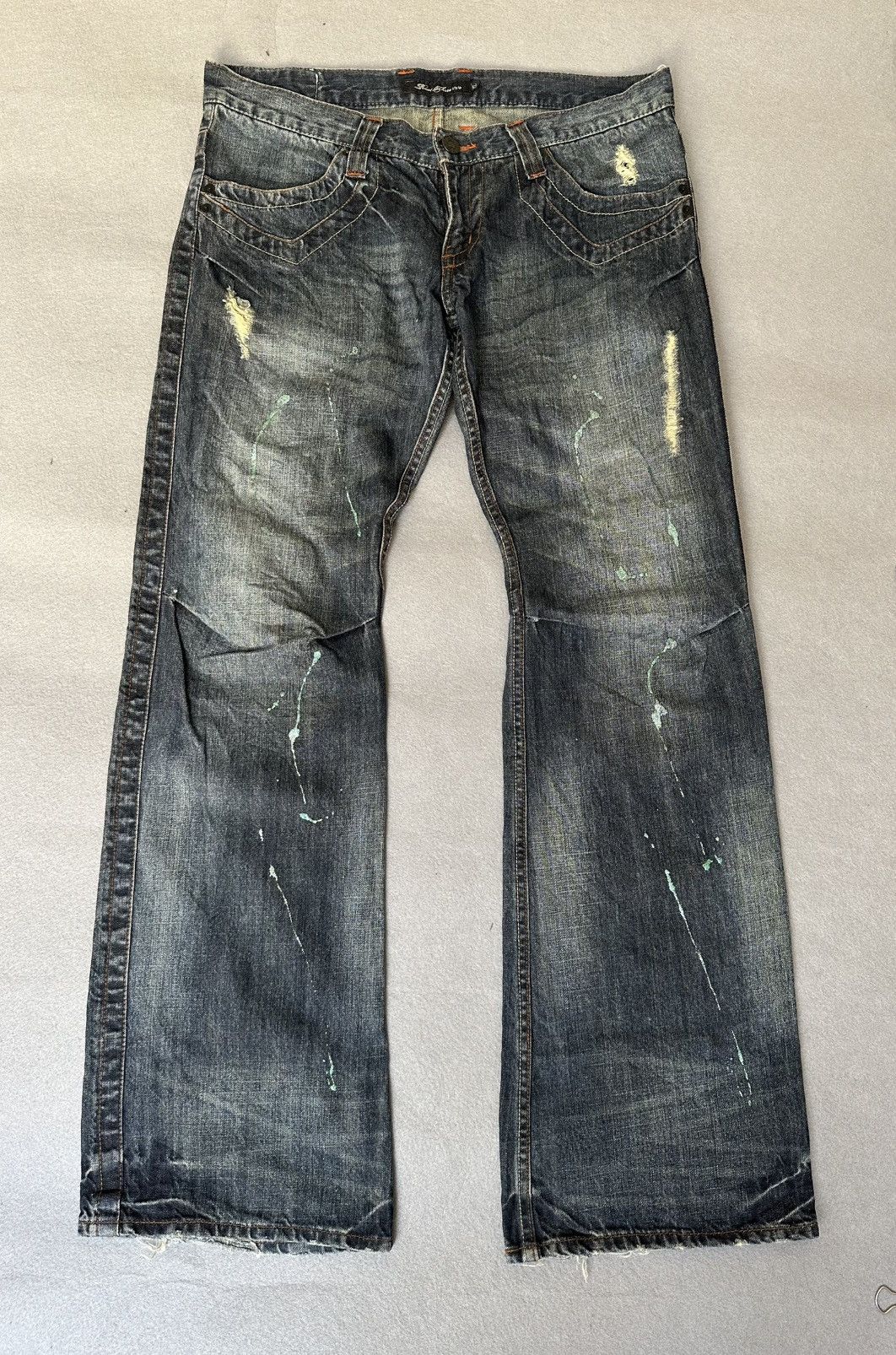 Japanese Brand FLARE Root Three Distressed Splatter Denim Size US 34 / EU 50 - 1 Thumbnail