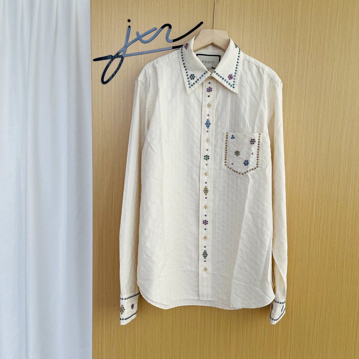 Gucci Gucci Crystal-Embroidered Ivory LS Shirt 39 Size US M / EU 48-50 / 2 - 1 Thumbnail