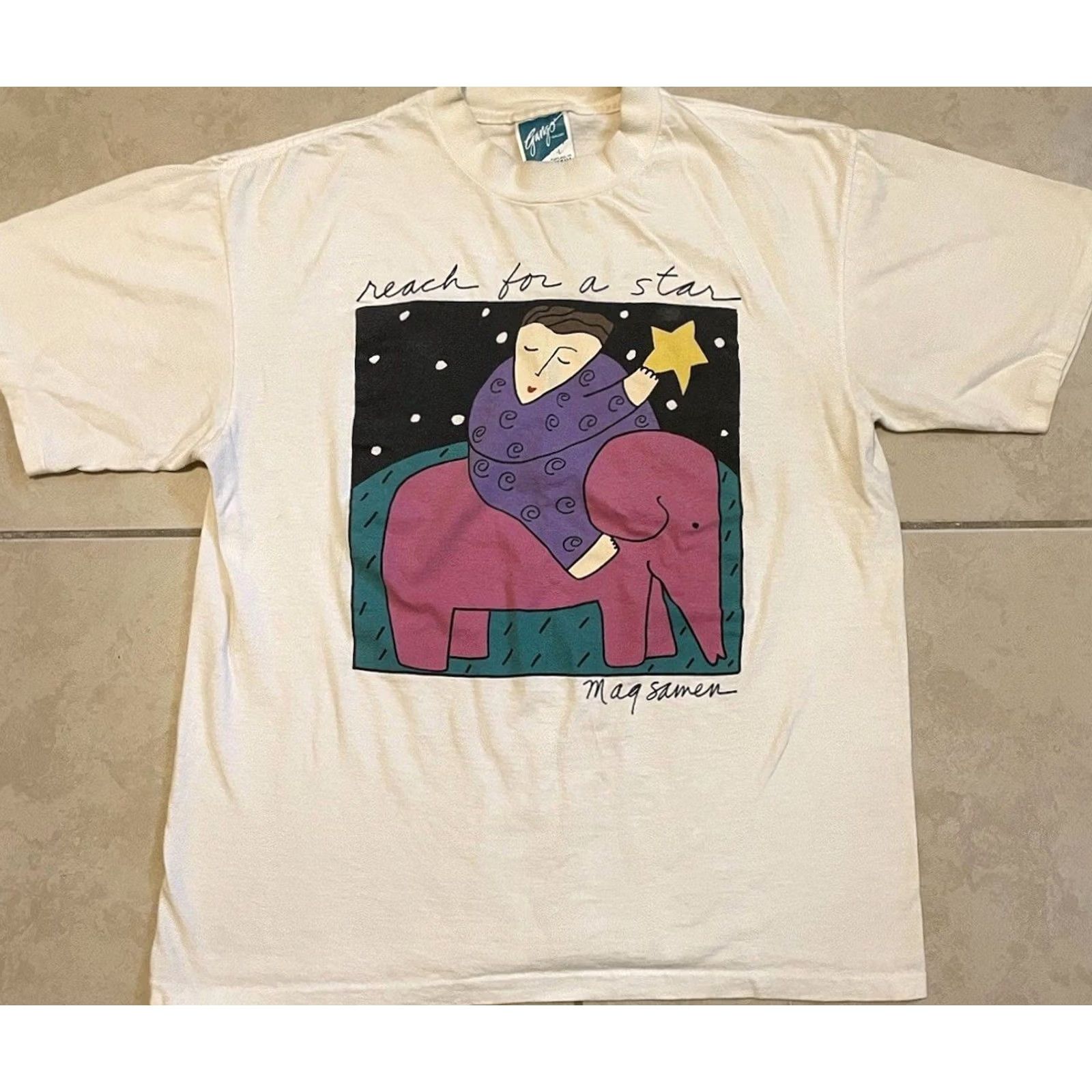 Vintage VINTAGE 90s Reach For A Star Faded Abstract Art Shirt M Sandra Magsamen Elephant White M Short Sleeve Graphic Tee Mens Size US M / EU 48-50 / 2 - 2 Thumbnail