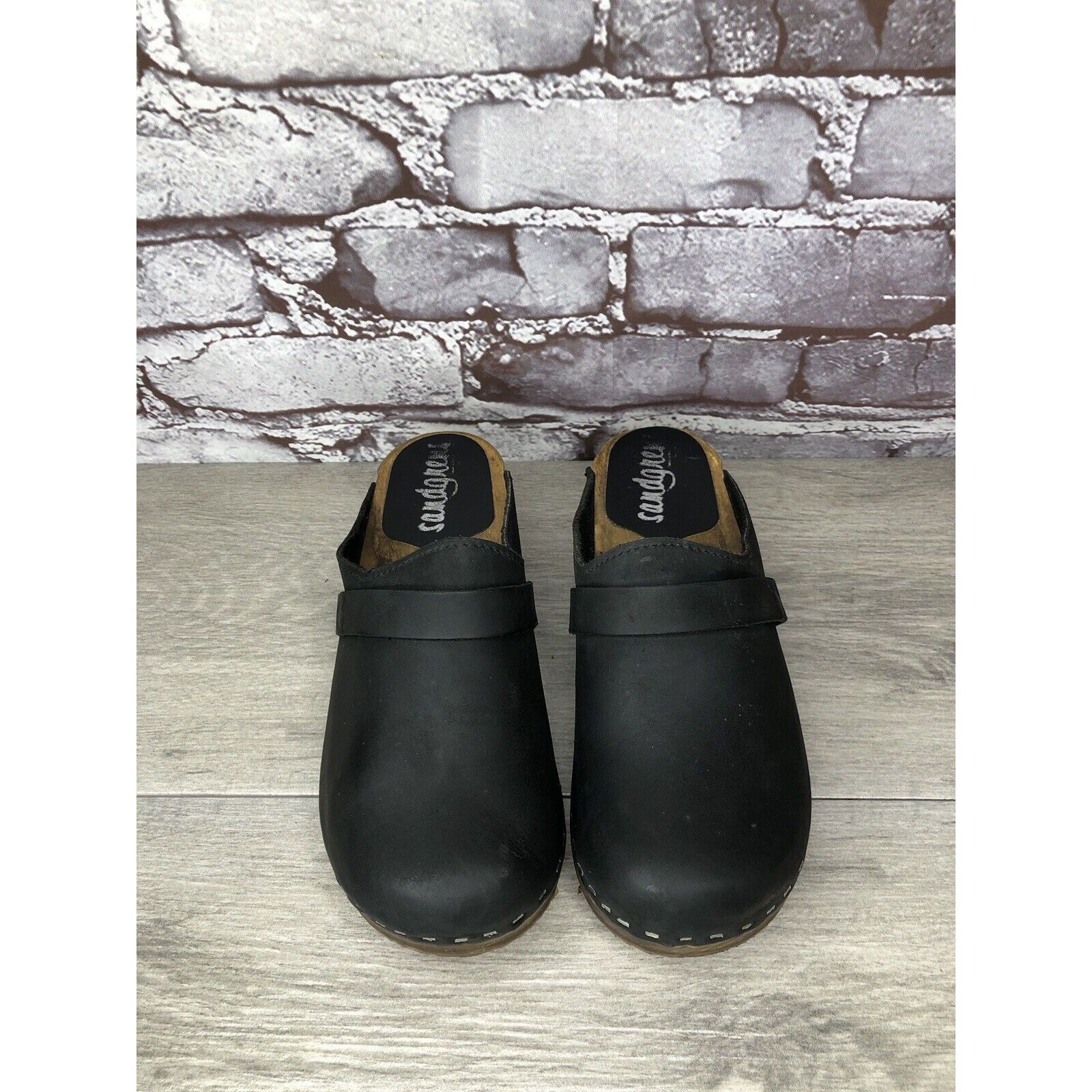 Other Sandgrens Handmade Swedish Black Nubuck Leather Wood Clogs W Size US 6 / IT 36 - 4 Thumbnail