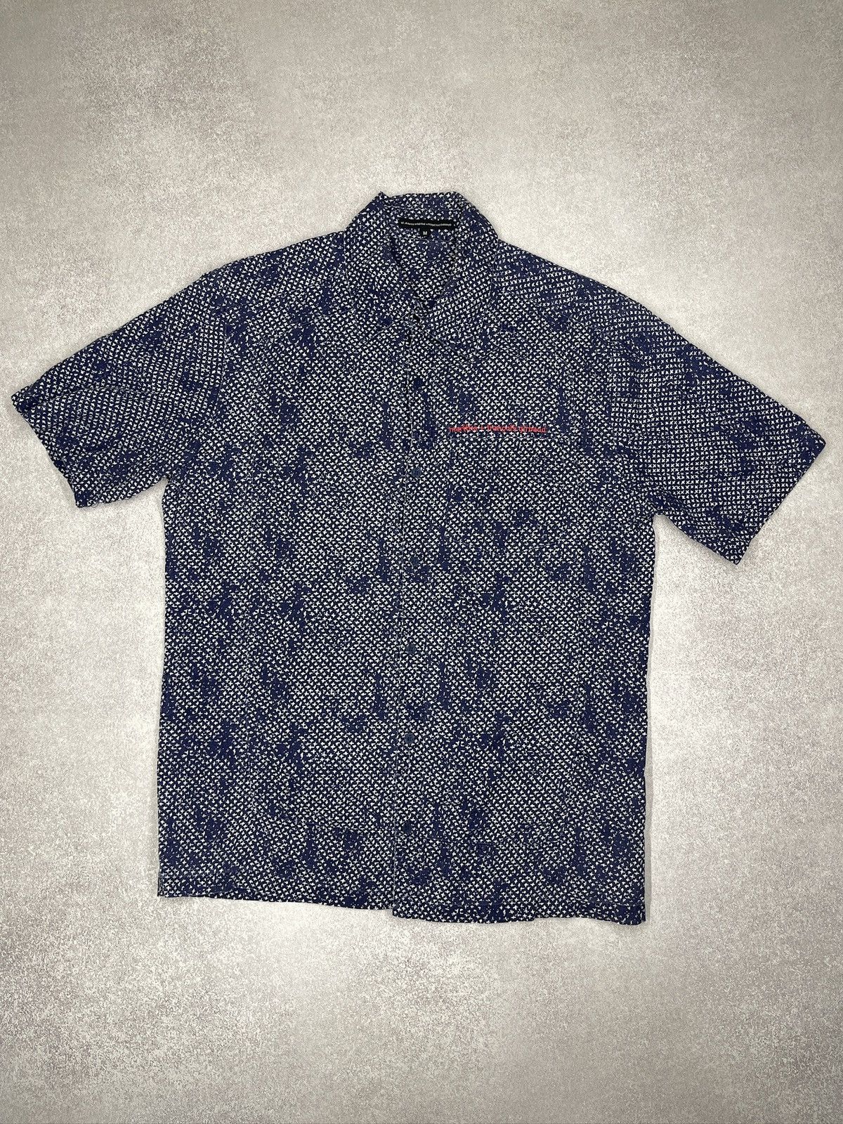Marithe + Francois Girbaud Vintage Marithe Francois Girbaud Allover Print Logo Shirt Navy Size US M / EU 48-50 / 2 - 2 Thumbnail
