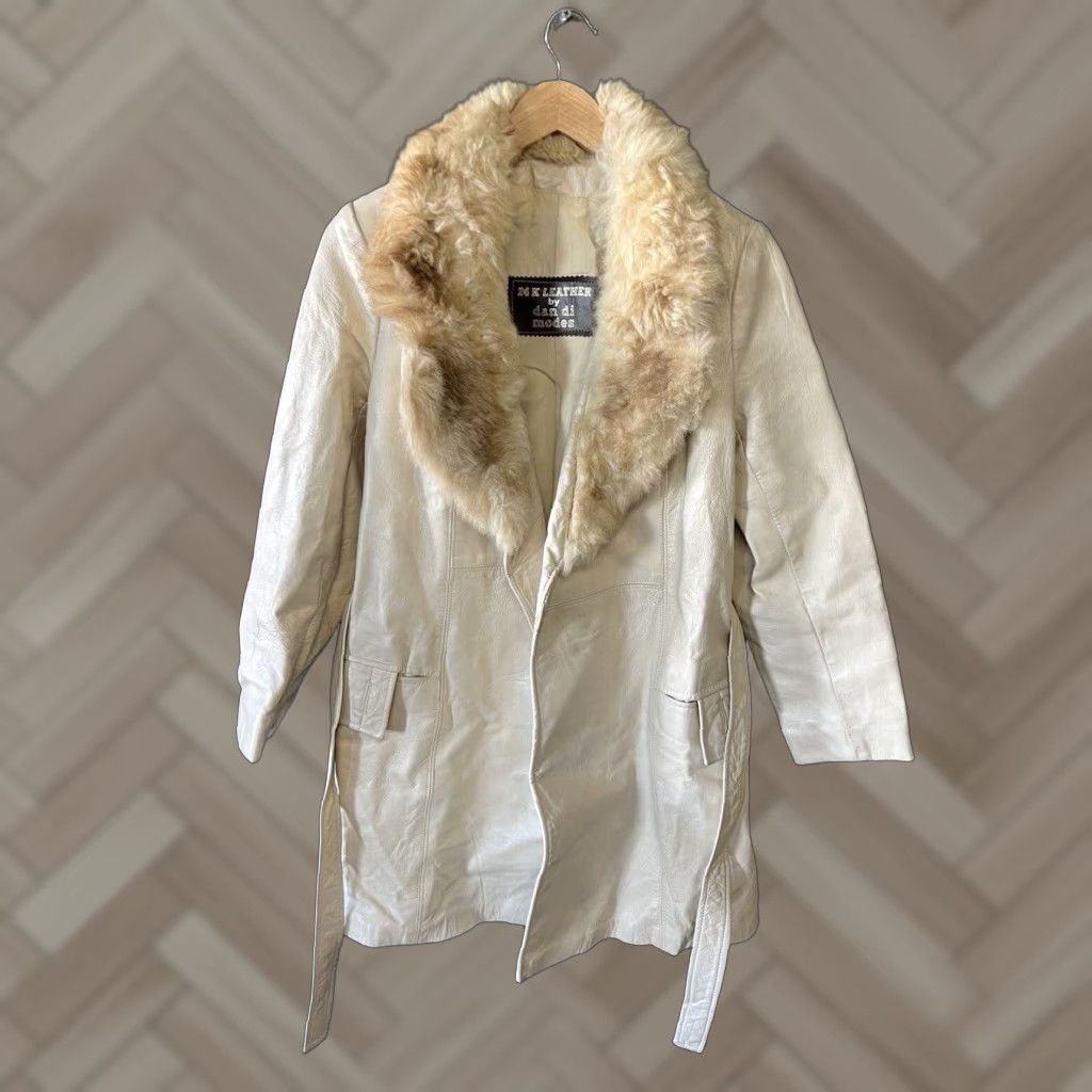 Vintage VINTAGE 24k Leather By Dan Di Modes Women's Trench Coat Belted Size S/M White Long Sleeve 80s 100% Leather Jacket/Coat Long Mens Womens Size S / US 4 / IT 40 - 1 Thumbnail