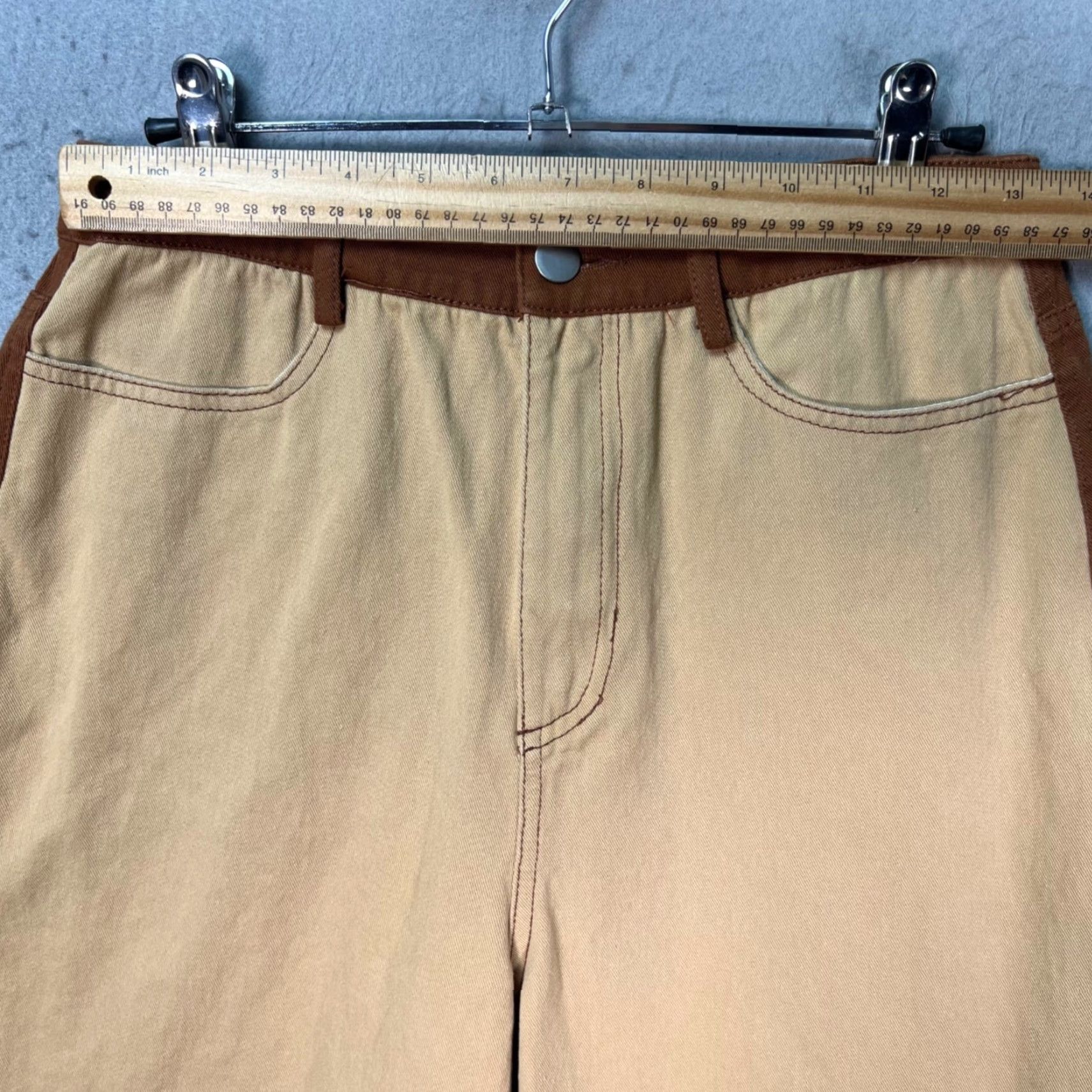 Vintage Le Lis Pants Womens Two-Tone High-Waist Wide Leg M Beige 26in Inseam 28in Cotton Polyester Vintage: No Size 32" / US 10 / IT 46 - 5 Thumbnail