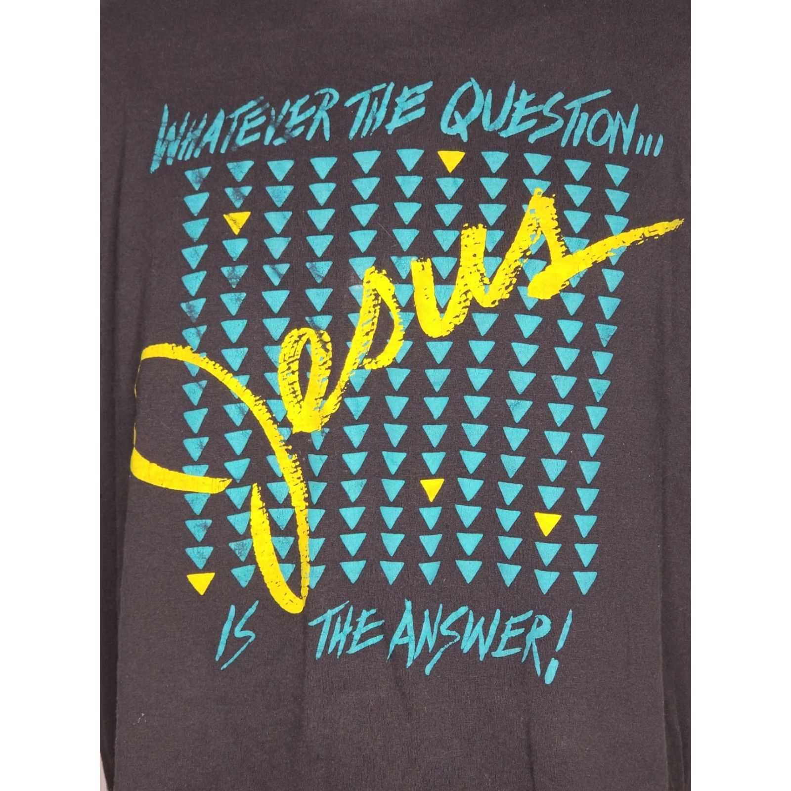 Fruit Of The Loom VINTAGE Fruit of the Loom Men's XL T-Shirt Religious Jesus The Answer Cotton Made in USA Black Graphic 80s Size US XL / EU 56 / 4 - 2 Thumbnail