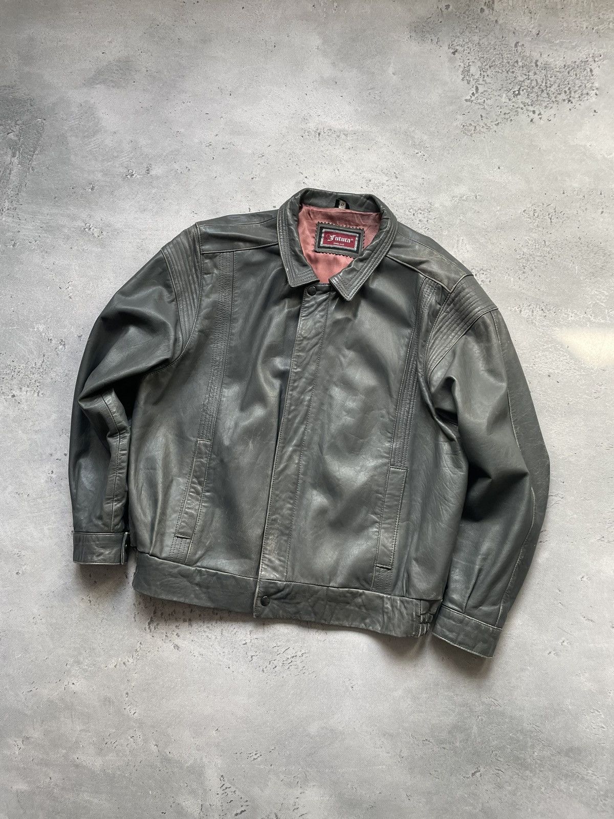 image of Avant Garde x Leather Jacket Vintage Genuine Leather Distressed Punk Biker Racing Jacket in Washed 