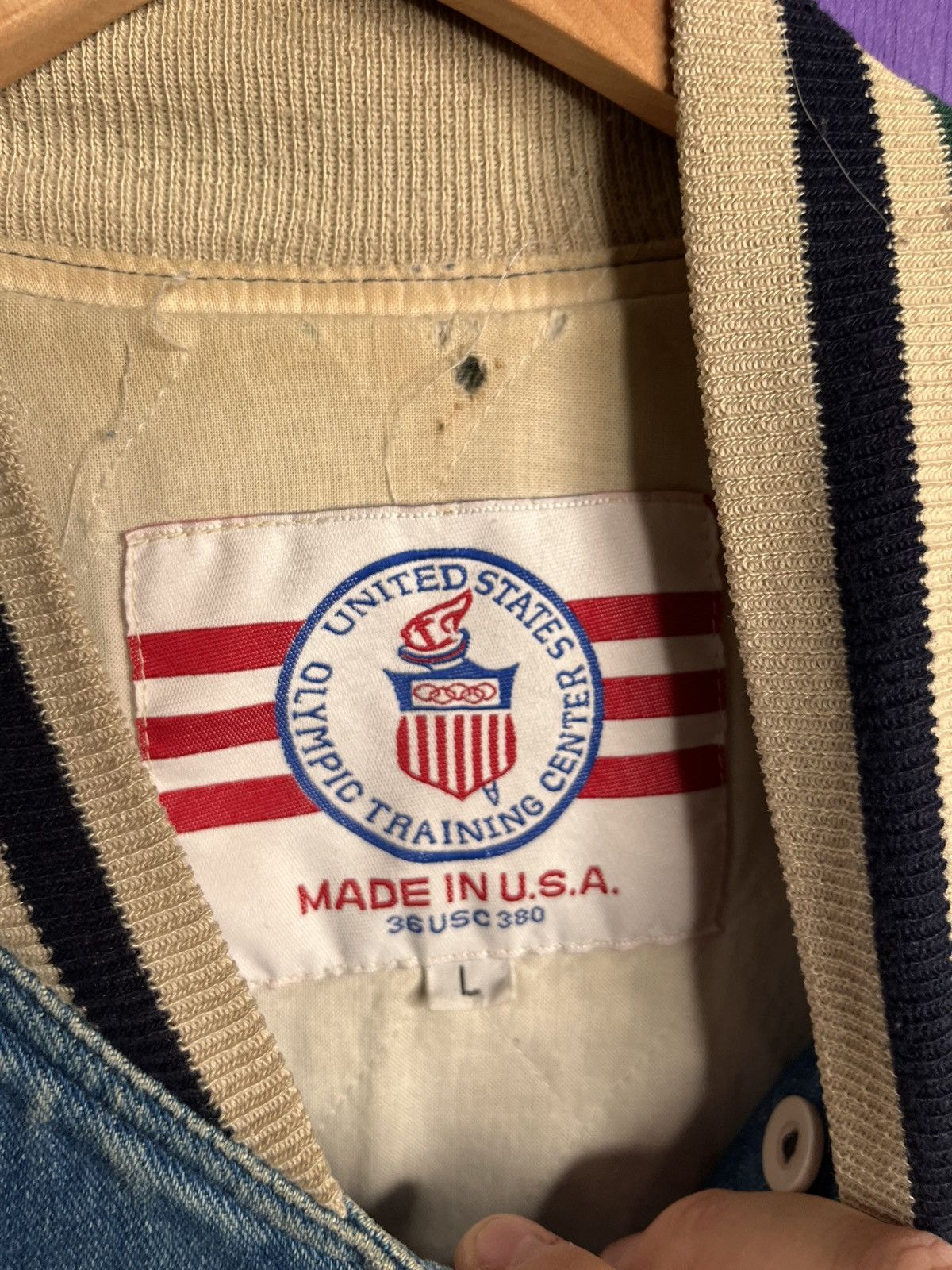 USA Olympics × Vintage Vintage 90s Olympics training center denim jacket Size US L / EU 52-54 / 3 - 4 Thumbnail