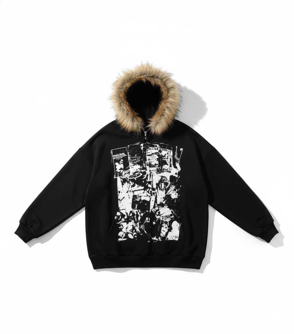 Other Fashion Punk Y2K Retro Faux Fur Hoodies Jacket Coat Size L / US 10 / IT 46 - 1 Thumbnail