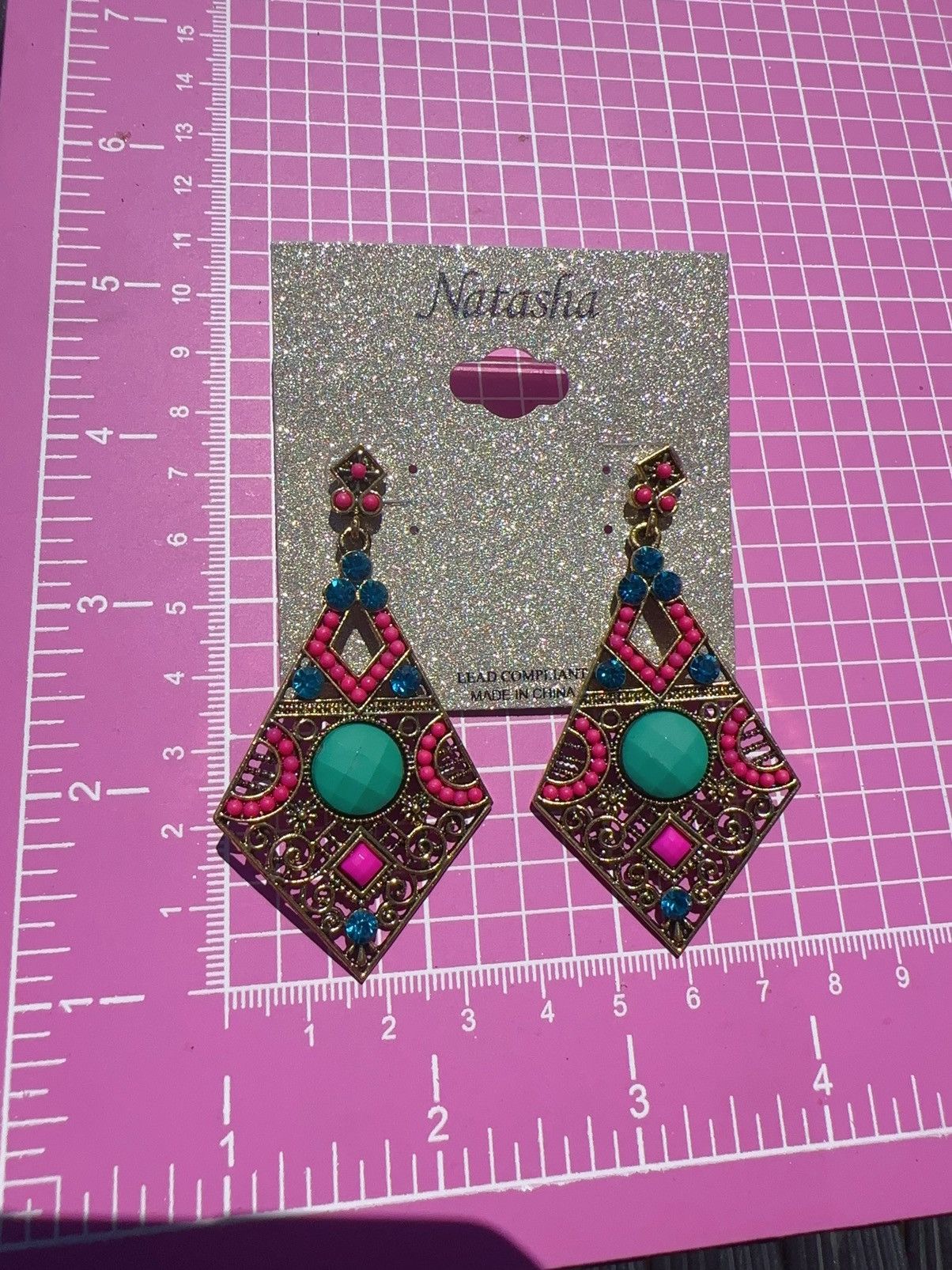 Designer Natasha Earrings Dimond shaped multicolor crystal Beads Size ONE SIZE - 5 Thumbnail
