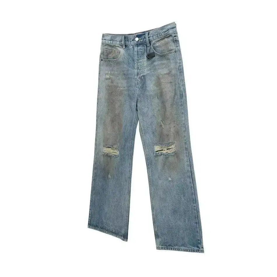 Japanese Brand Streetwear Retro Washed Hole Blue Baggy Jeans Size US 34 / EU 50 - 3 Thumbnail