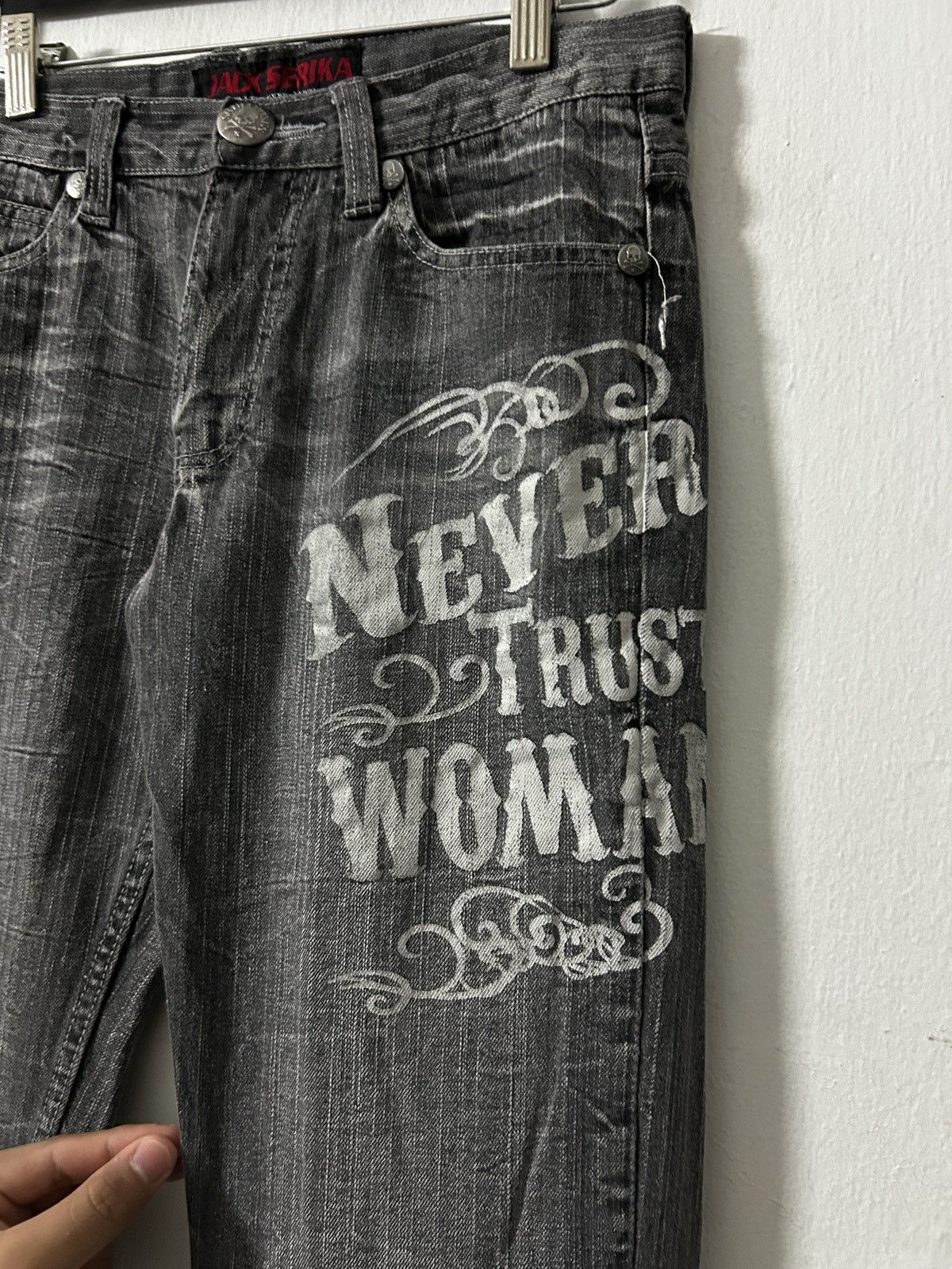 If Six Was Nine 2000’s Jack Serika Never trust women washed jeans punk Size US 28 / EU 44 - 3 Thumbnail
