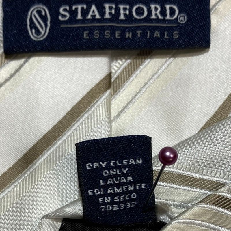 Stafford Stafford White Gold Stripes Wide Long Men Necktie 64” Size ONE SIZE - 4 Thumbnail