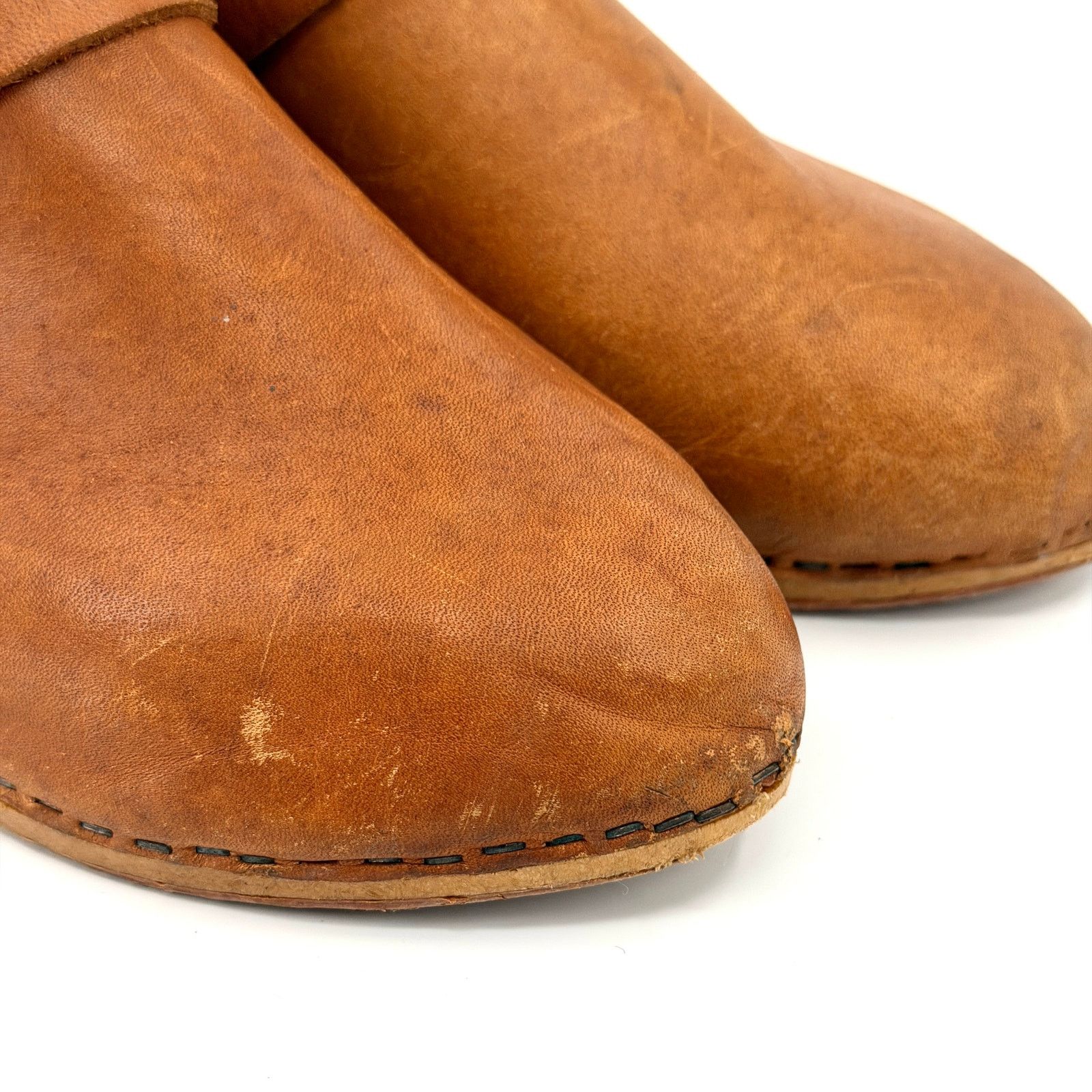 Vintage Vintage 70s Made in Italy Tan Leather Faux Wood Clogs Size US 8 / IT 38 - 2 Thumbnail