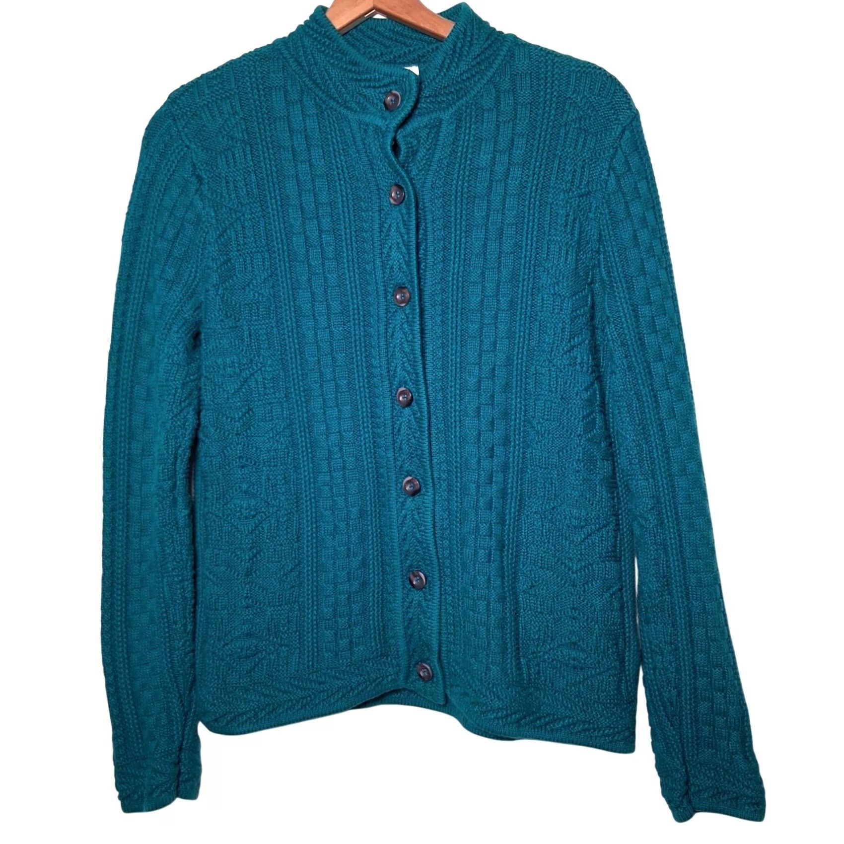 Vintage VINTAGE? LL Bean Cardigan Sweater Medium Button Mixed Knit Turquoise Blue M Womens Regular Cotton Knit Playground? Size M / US 6-8 / IT 42-44 - 2 Thumbnail