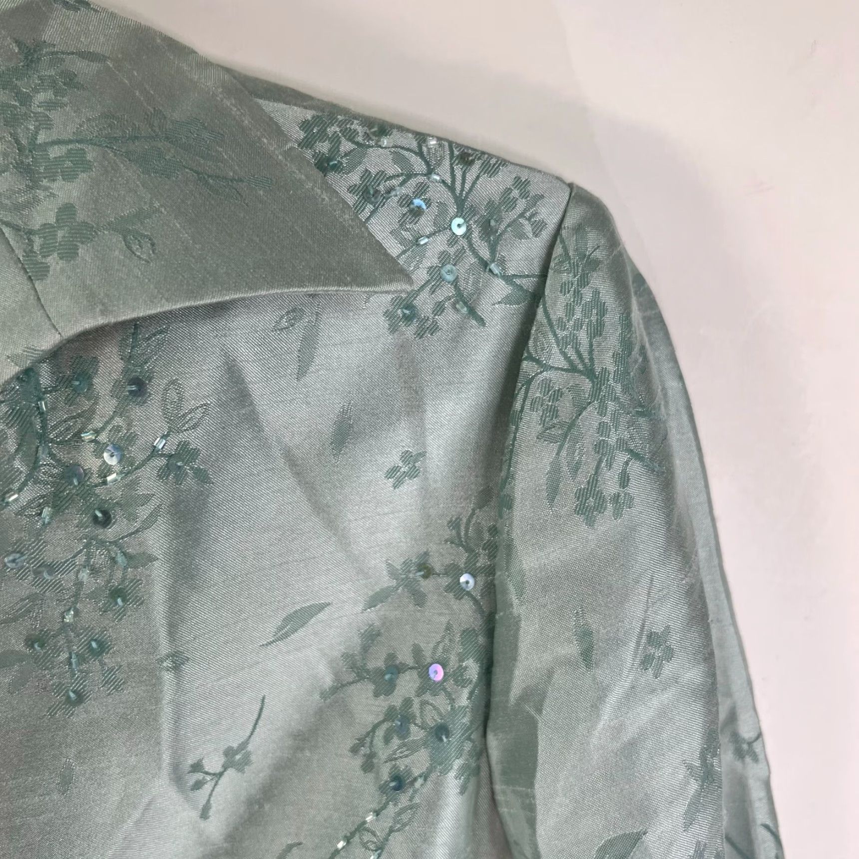 Coldwater Creek Coldwater Creek Shacket Jacket Blazer Green 8 Sequin Pads Mint Sherbet Muted Green Satin 3/4 Sleeve Mid-Length Womens Vintage No Size M / US 6-8 / IT 42-44 - 2 Thumbnail