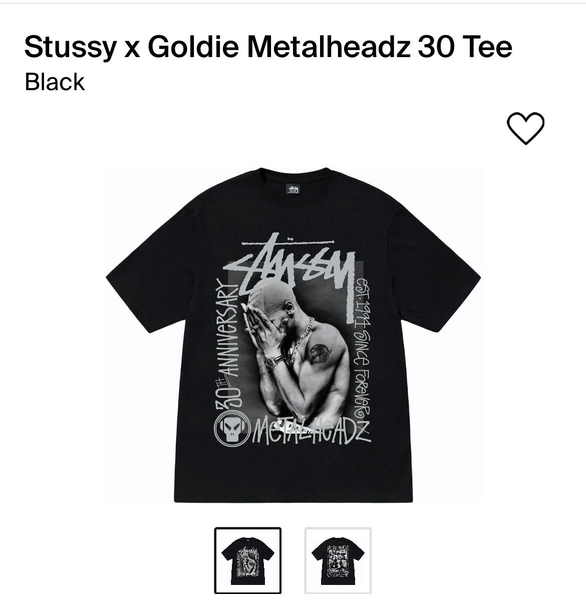 Sサイズ新品未使用Stussy x Goldie Metalheadz 30 Tee Black