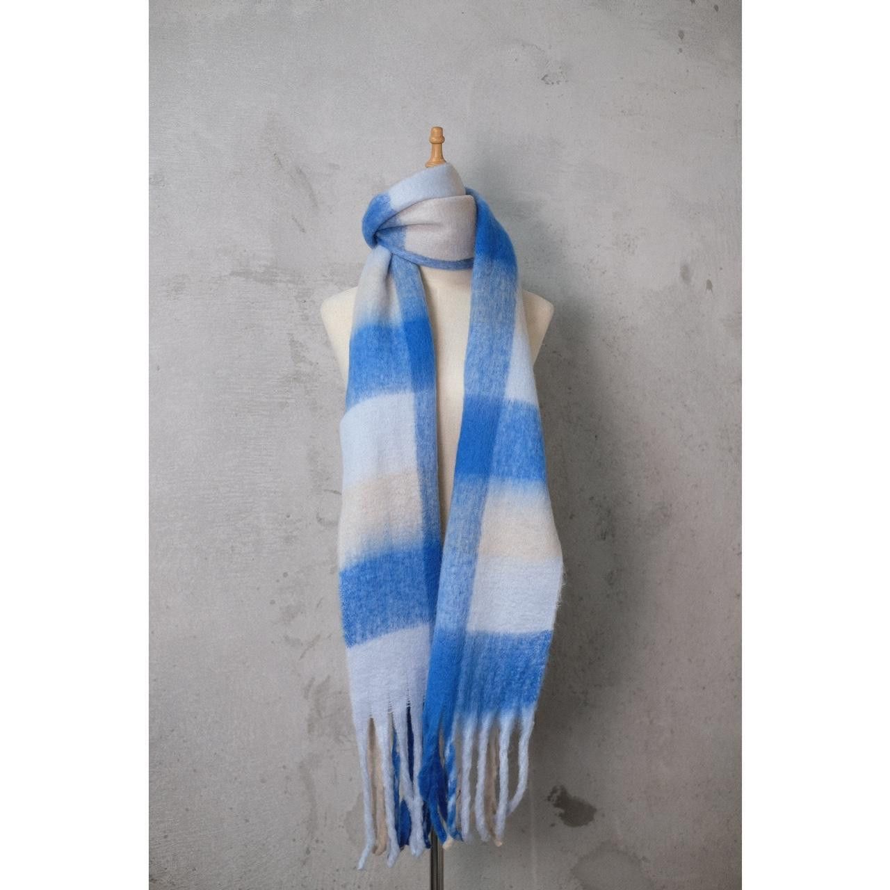 Japanese Brand Rare Vtg Mohair Checked Scarf Blue OS Size ONE SIZE - 1 Thumbnail