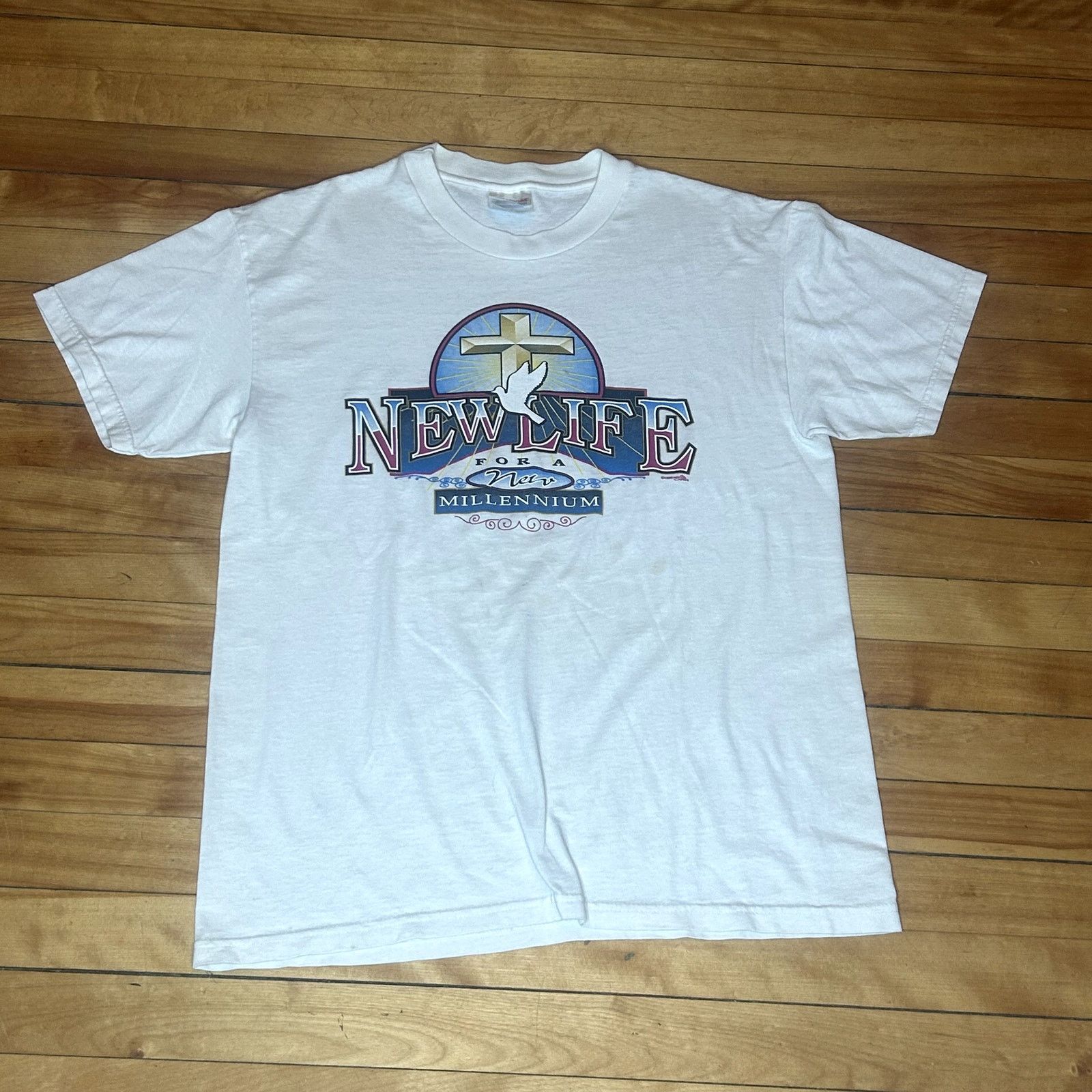 Hanes Y2K New Life white T-Shirt Has some stains Medium Size US M / EU 48-50 / 2 - 1 Thumbnail
