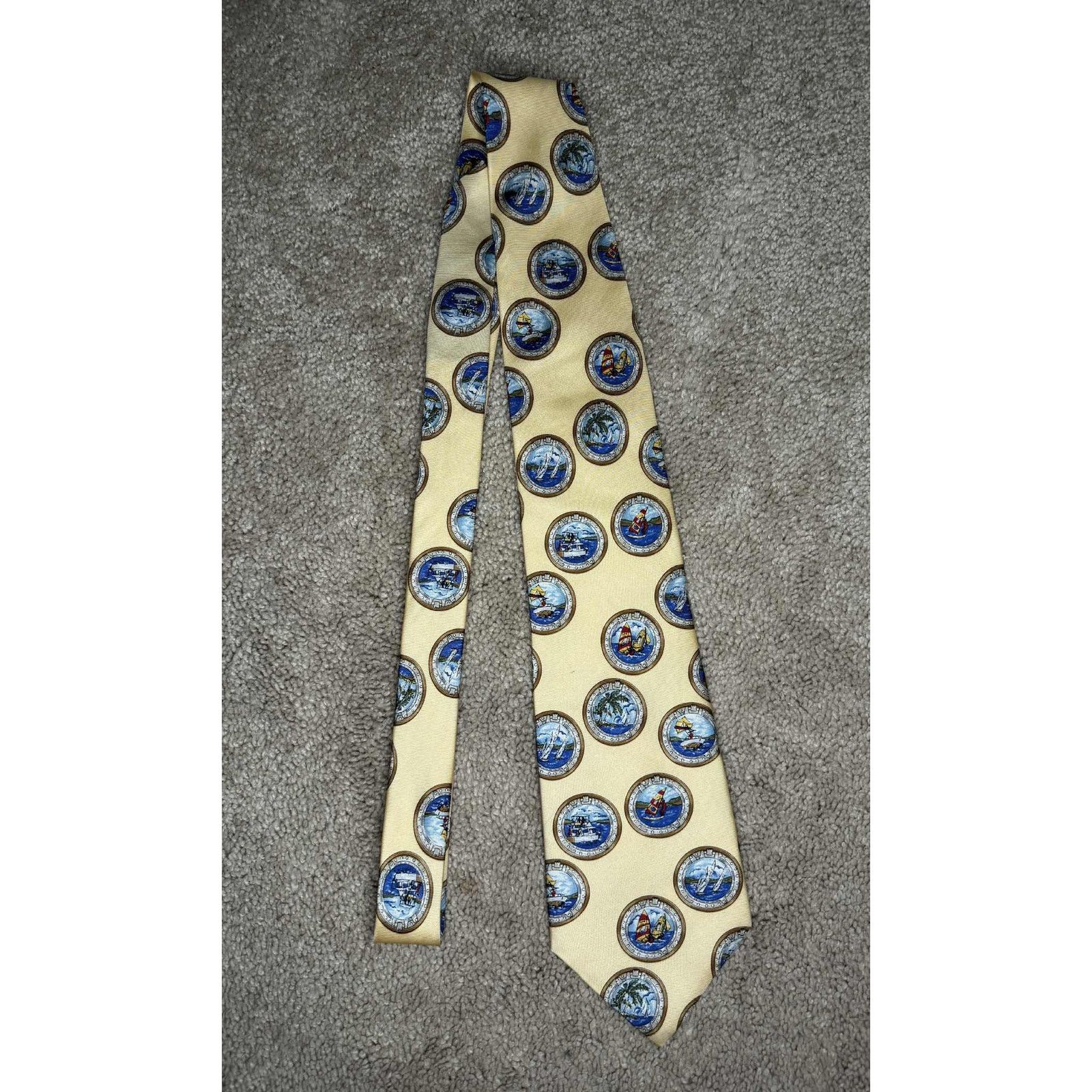Chaps Ralph Lauren CHAPS Ralph Lauren Sailing Boat Print Neck Tie Cream Mens OS Size ONE SIZE - 5 Thumbnail