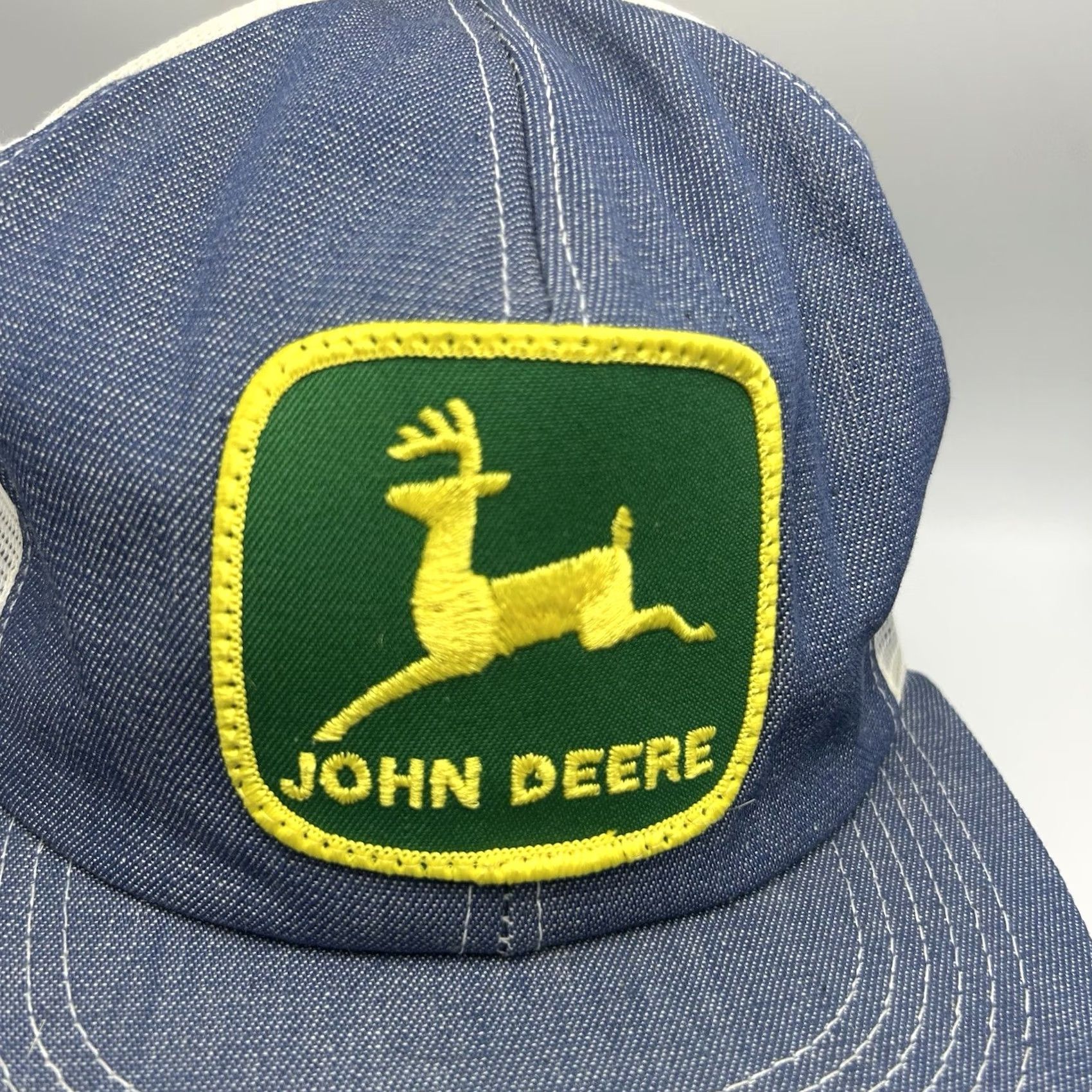 John Deere VINTAGE John Deere Trucker Hat Denim Patch Farm SnapBack One Size Men Blue 80s Adjustable Size US 35 - 4 Thumbnail