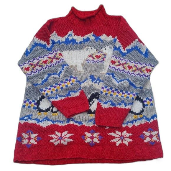 Other Vtg Wool Handknit Metropolitan Sweater Polar Bear Penguins Size US L / EU 52-54 / 3 - 1 Thumbnail