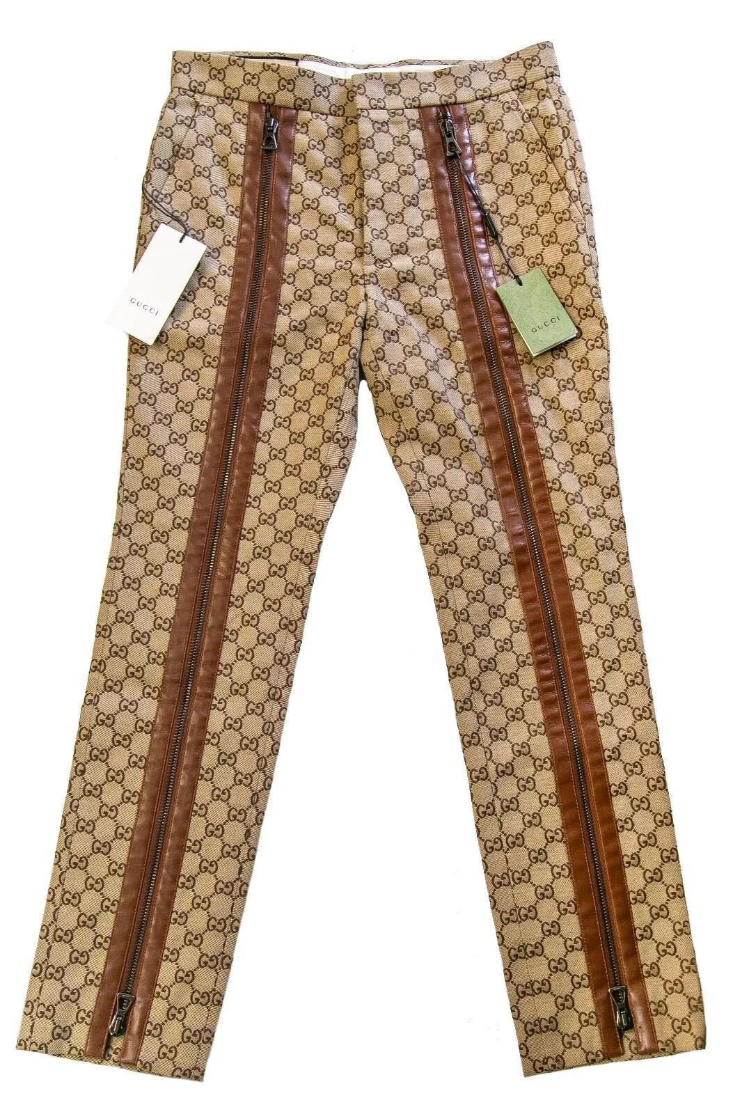 Gucci GUCCI GG Canvas Print Pants 46 size Zipper Leather Trim Size US 30 / EU 46 - 1 Thumbnail