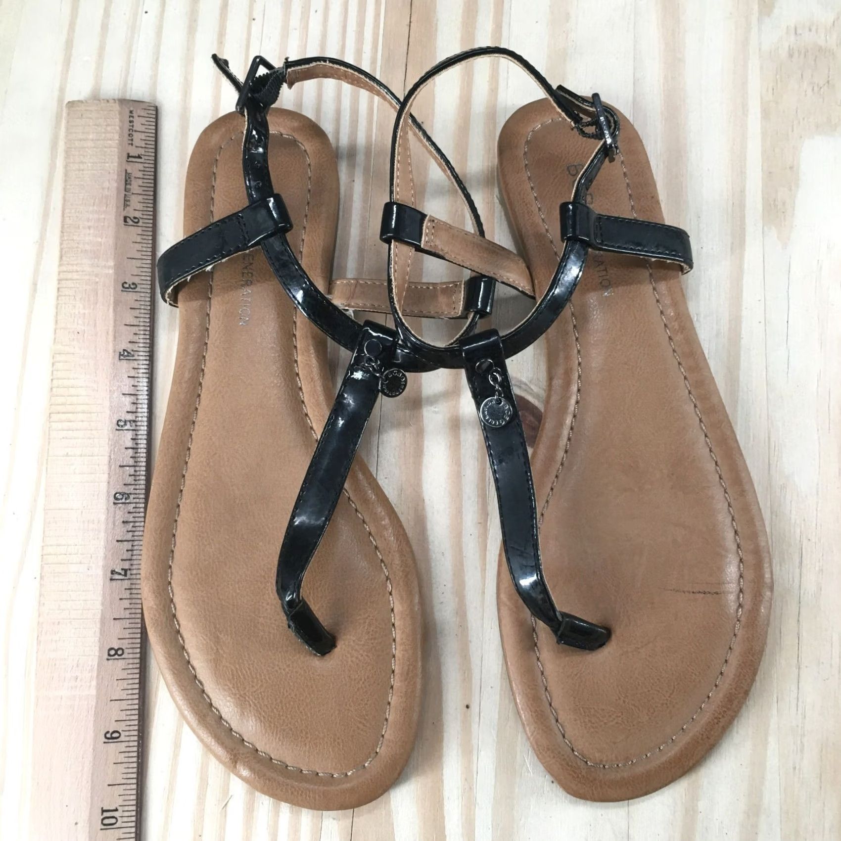 BCBGeneration BCBGeneration Sandals Womens 6 B Ankle Straps Black Leather Casual Buckle Thong Size US 6 / IT 36 - 6 Thumbnail