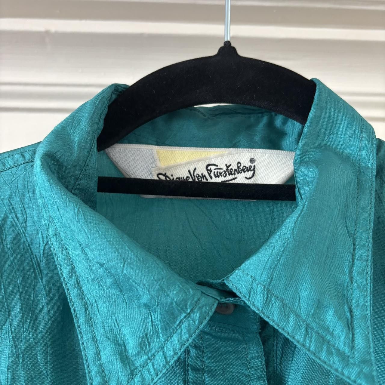 Diane von Furstenberg Diane Von Furstenberg DVF 80s Vintage Aqua Button Up Blouse Size M / US 6-8 / IT 42-44 - 3 Thumbnail