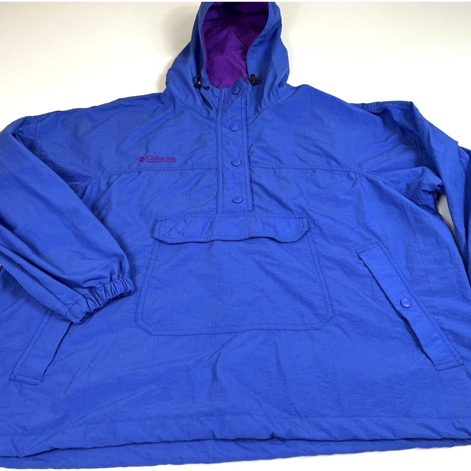 Vintage Columbia Women’s Vintage 90s Pullover Anorak Windbreaker Jacket XL Blue 90s Hooded Pockets Size XL / US 12-14 / IT 48-50 - 3 Thumbnail