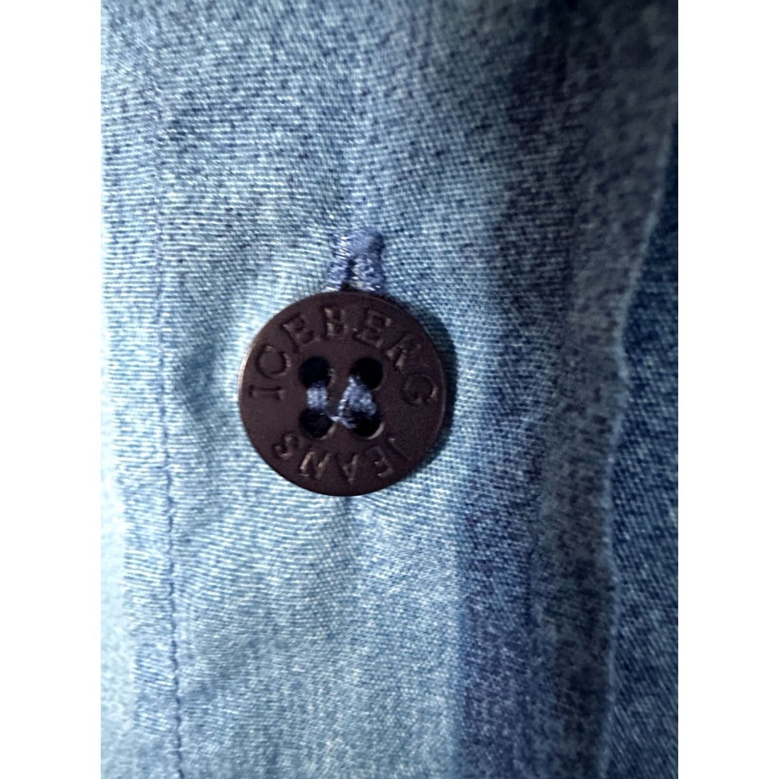 Vintage VINTAGE Iceberg Shirt Mens XL Blue Button-Up 90s Geometric Embroidered Spider Web Spellout Logo Hip Hop Size US XL / EU 56 / 4 - 4 Thumbnail