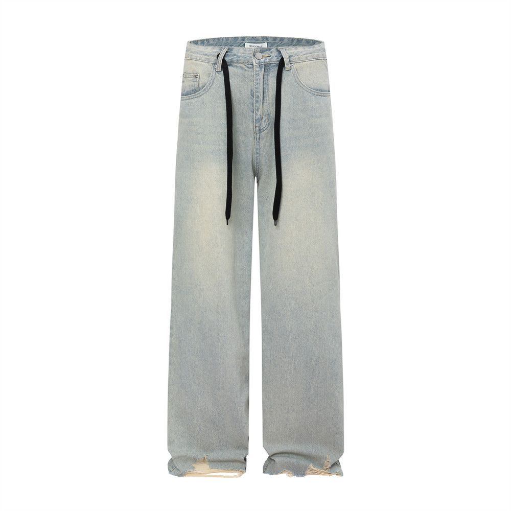 Japanese Brand × Jean American washed distressed casual loose drawstring jeans Size US 34 / EU 50 - 1 Thumbnail