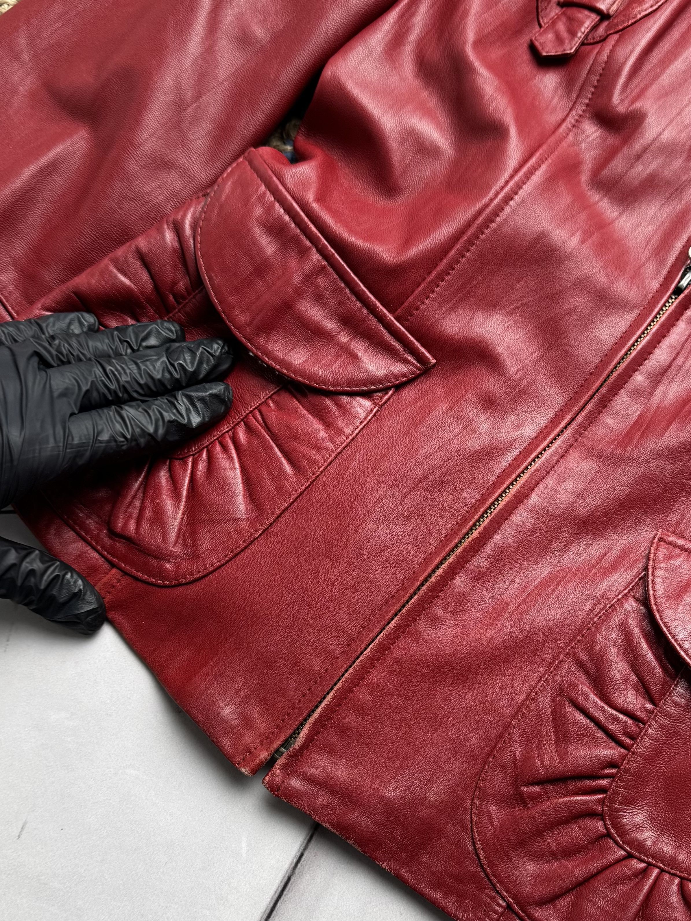 Vintage Vintage Red Leather Jacket Zip Up Fitted Y2K Style (E4) Size S / US 4 / IT 40 - 8 Thumbnail