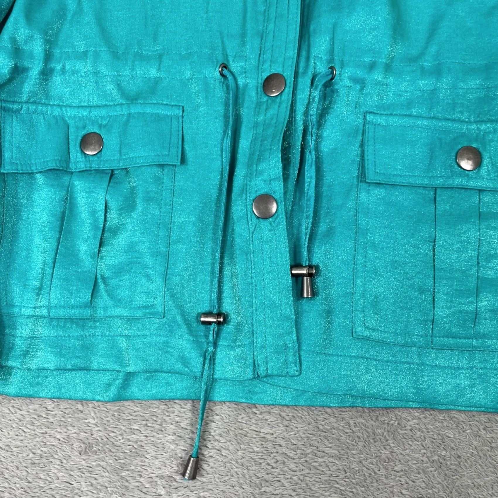Vintage Southern Lady Jacket Womens 10P Teal Shimmer Utility Drawstring Roll Tab Coastal Retro Y2K Military Jacket Size L / US 10 / IT 46 - 2 Thumbnail