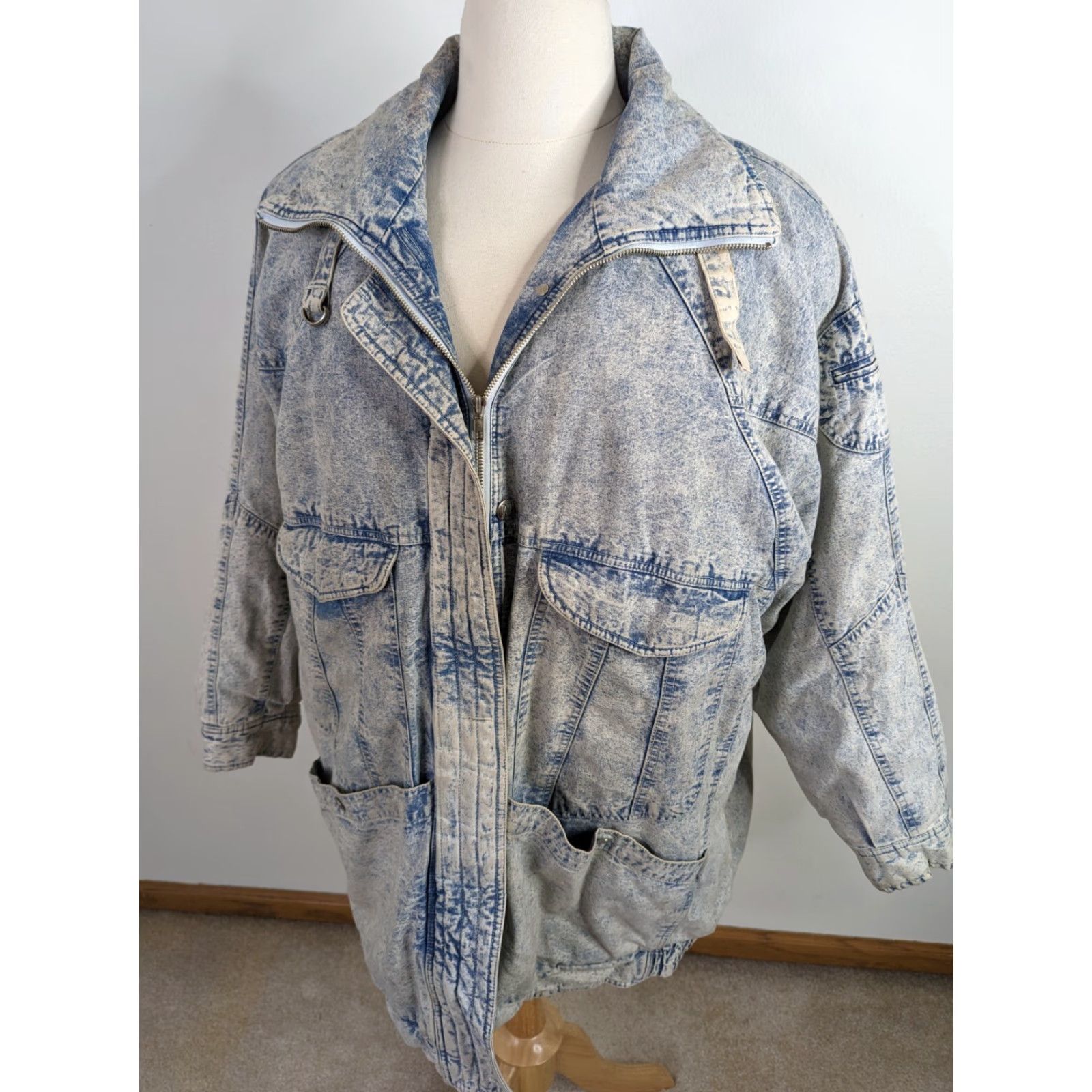 Denime VINTAGE Andy Johns Light Wash Long Denim Sherpa Lined Jacket Unisex Adults Large 80s Parka Relaxed Toggles Light blue Womens/Boys? Size L / US 10 / IT 46 - 3 Thumbnail