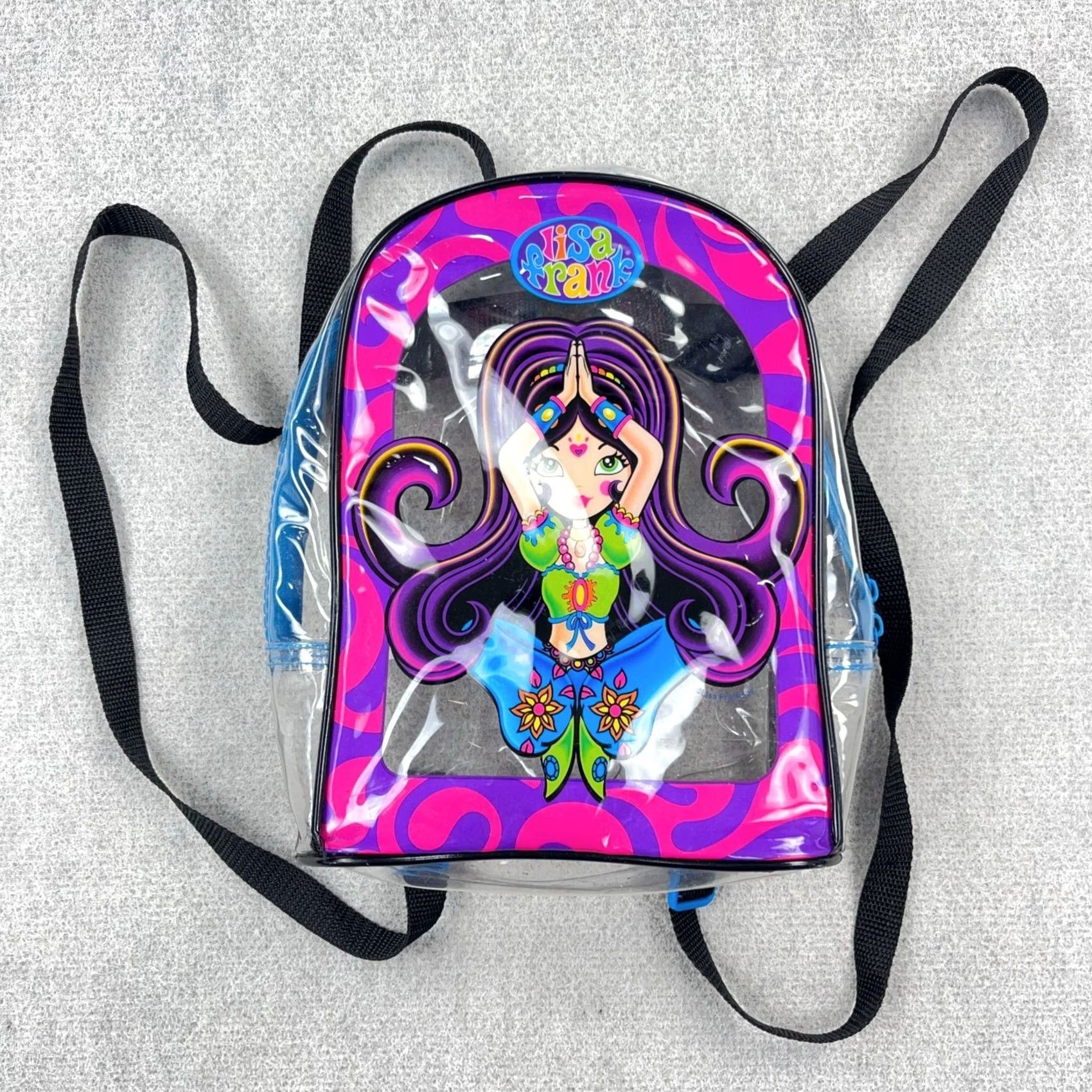 Vintage‎ 90s Y2K Lisa Frank Logo Clear Backpack See-Thru Vinyl Blue Straps 15\