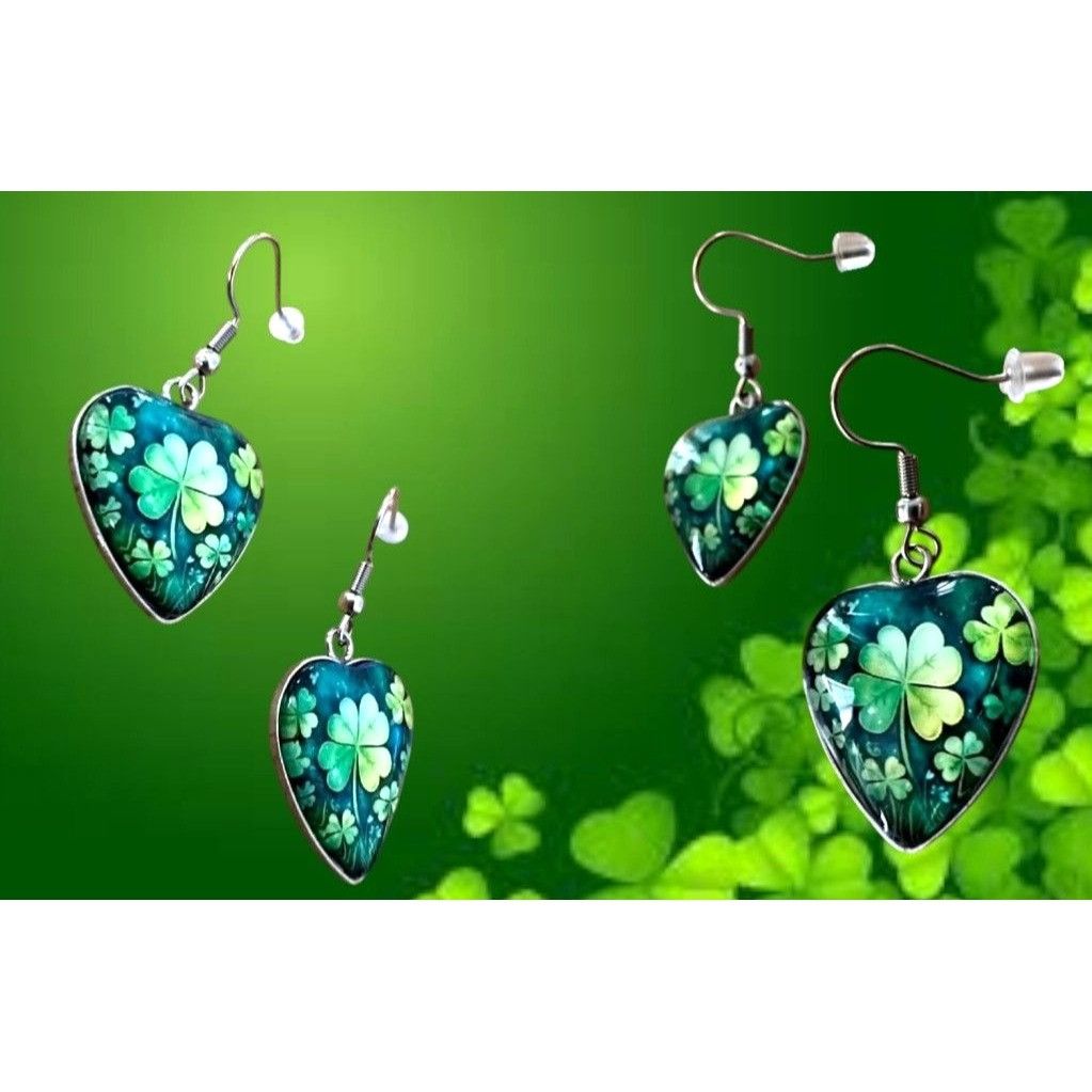 Handmade Shamrock Earrings St Patricks Day Clover Heart Shaped Dangle Size ONE SIZE - 8 Thumbnail