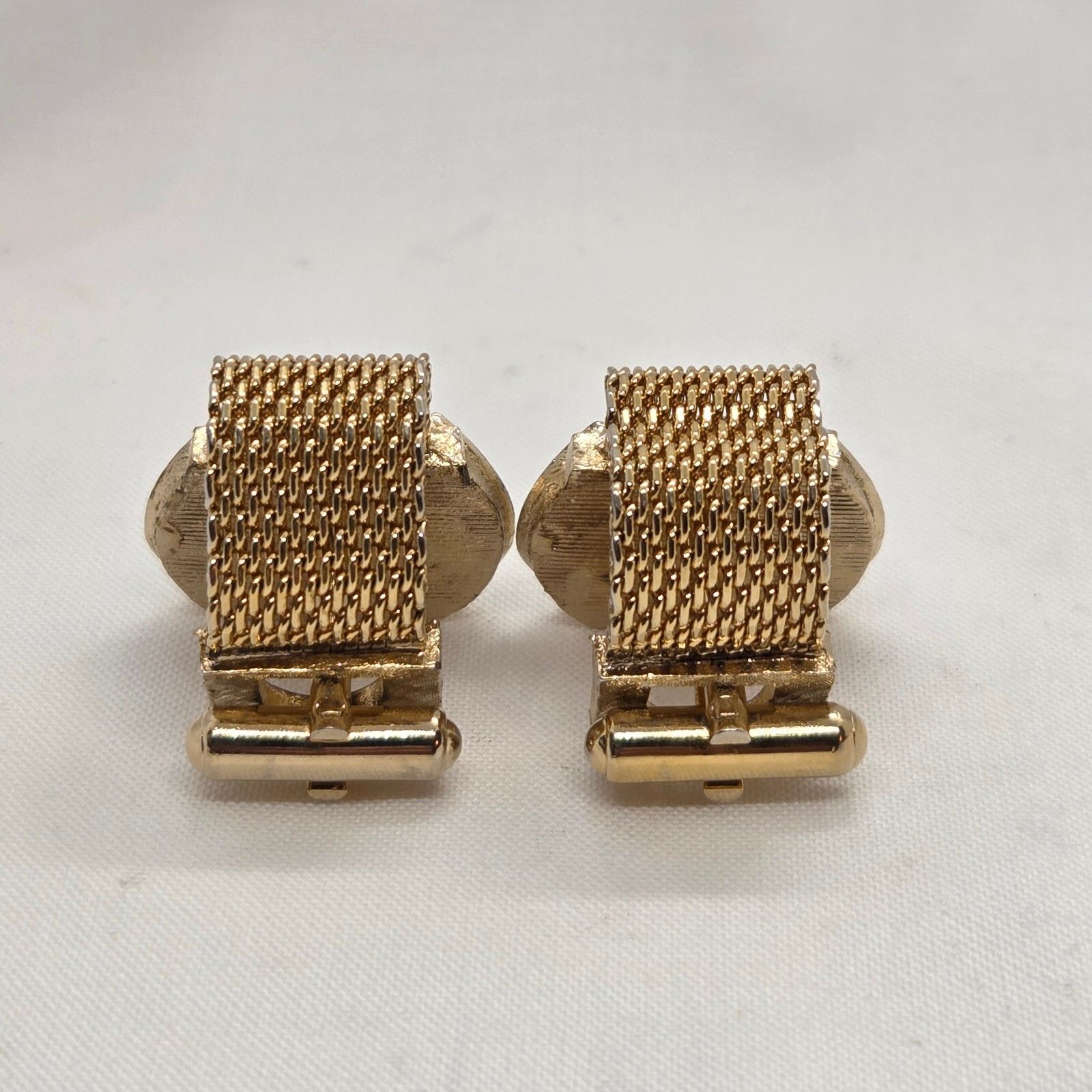Vintage Swank Gold-Tone Mesh Tigers Eye Cufflinks, Men's — image 4 of 6