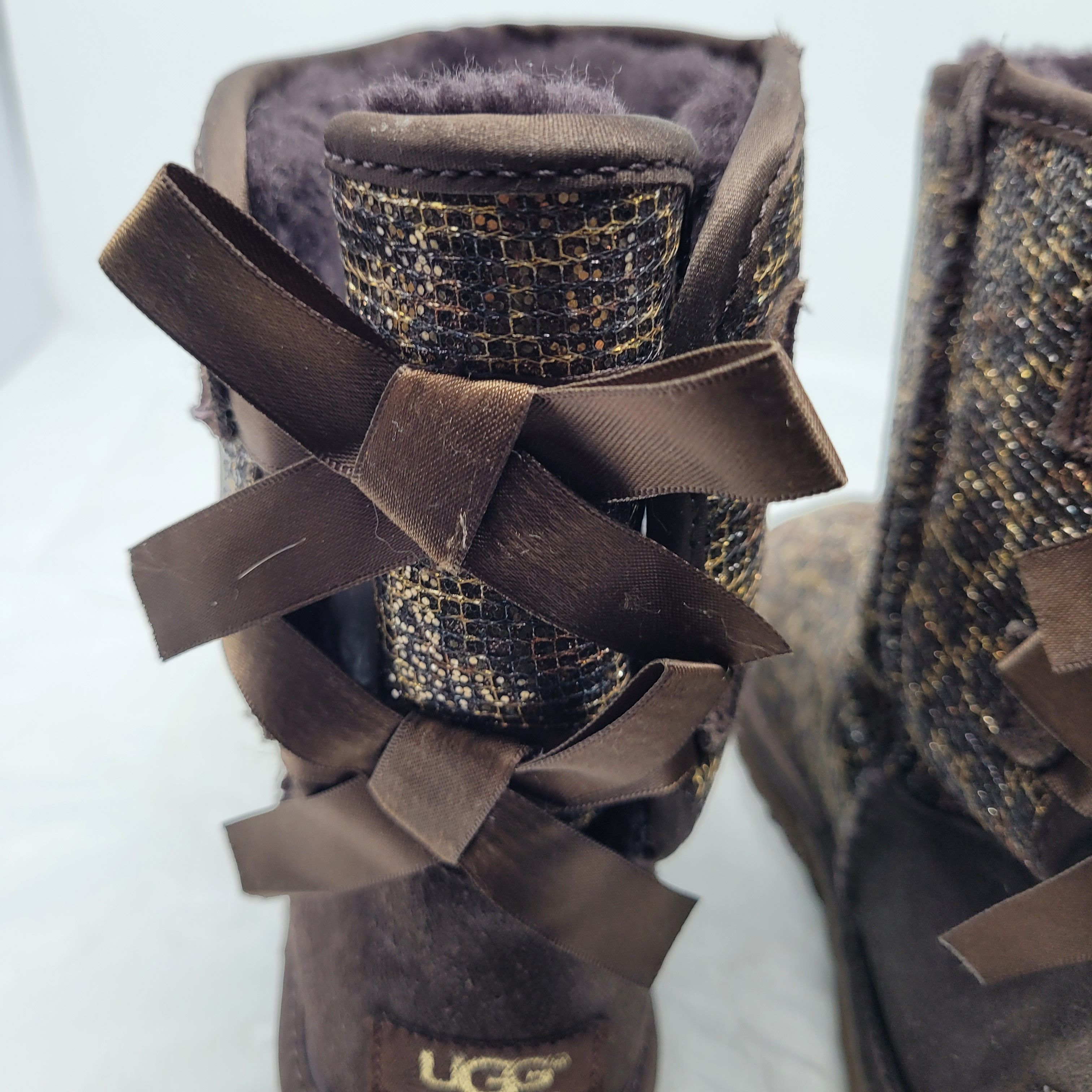 Ugg Bailey Bow Leopard Gold Glam Sheepskin Boots Sz 5 Size US 5 / IT 35 - 6 Thumbnail
