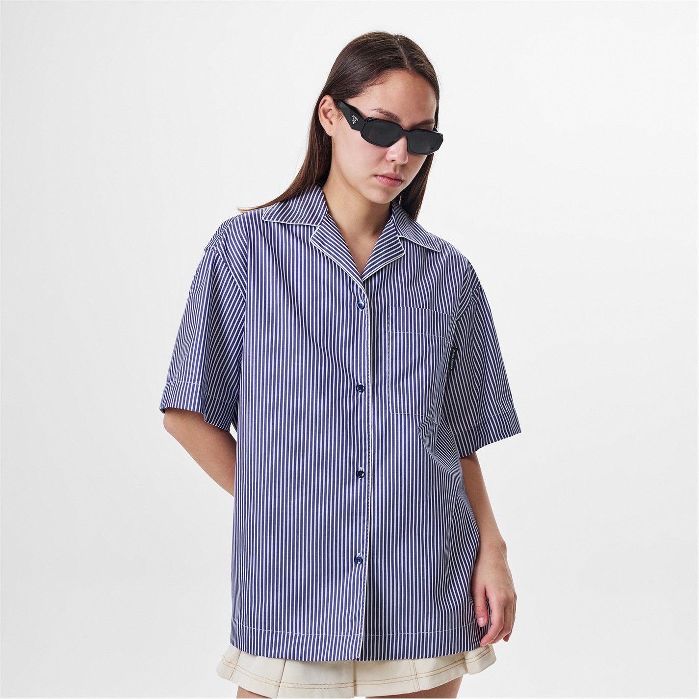 Palm Angels o1g2r1mq0325 Curve Logo Shirt in Blue & White Size L / US 10 / IT 46 - 3 Thumbnail