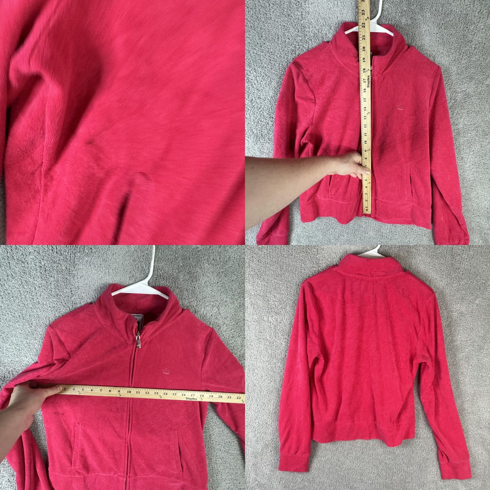Juicy Couture Juicy Couture Track Jacket Womens L Pink Velour Full Zip Pockets Collared Size L / US 10 / IT 46 - 8 Thumbnail